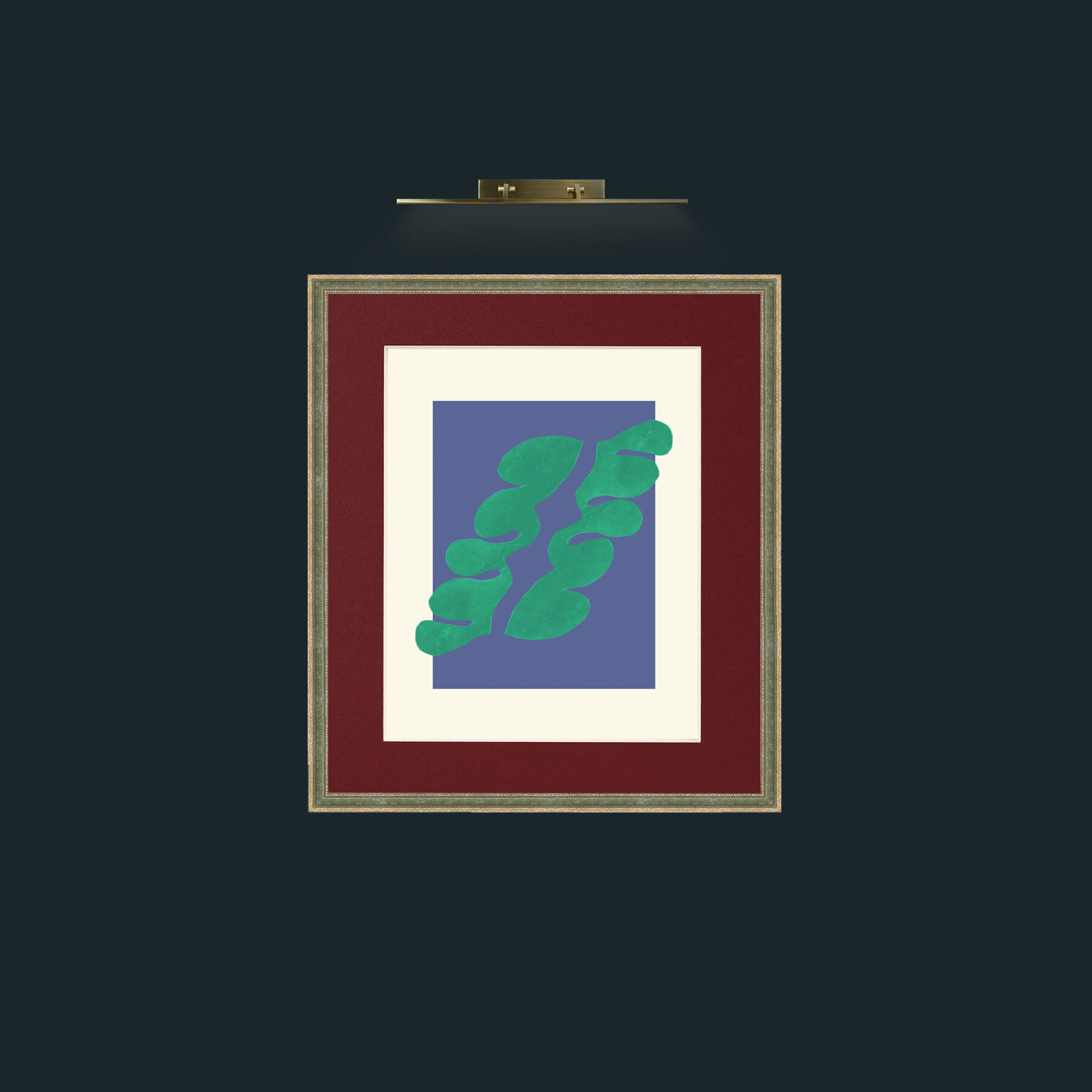 Art-Matisse Inspired Green on Blue-Frame-2GreenGiltTextured-Mount-4Red.jpg