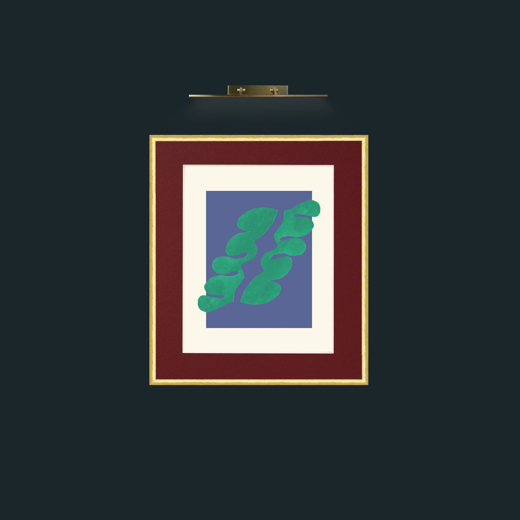 Art-Matisse Inspired Green on Blue-Frame-3RoundedGilt-Mount-4Red.jpg