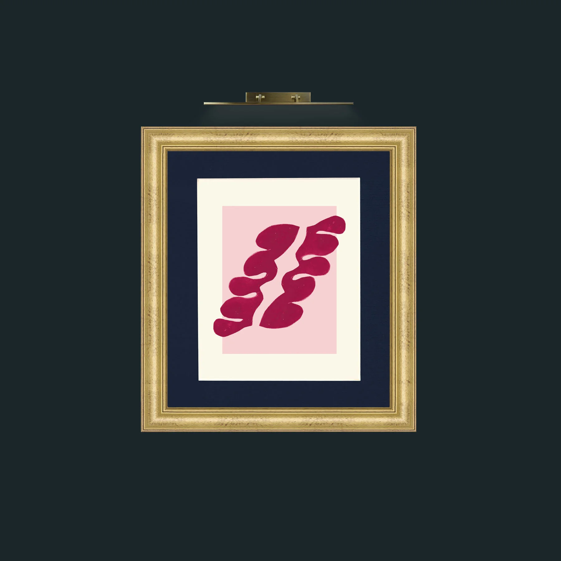 Art-Matisse Inspored Red on Pink-Frame-9WideGilt-Mount-3Blue.jpg