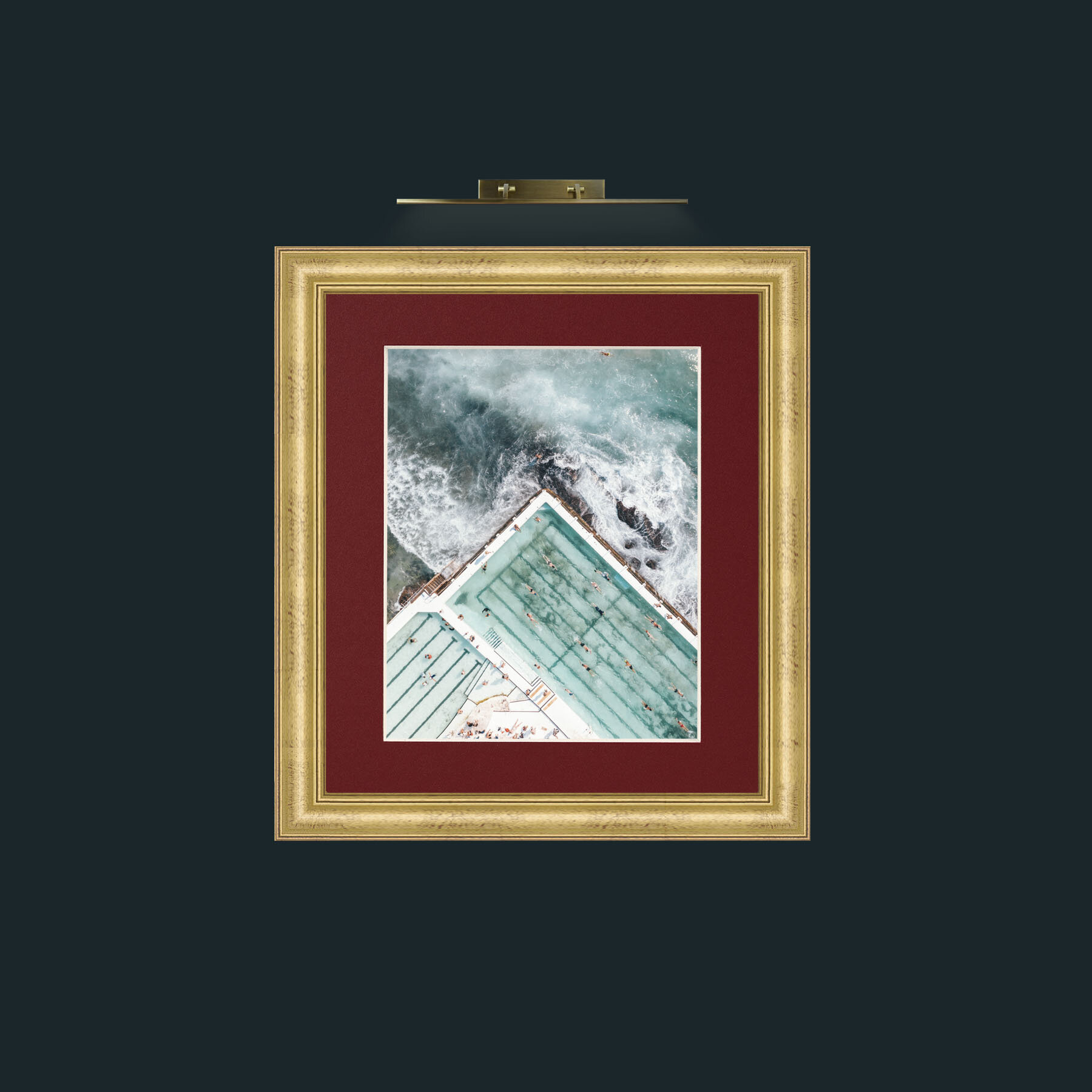 Art-Swimming on the Edge-Frame-9WideGilt-Mount-4Red.jpg