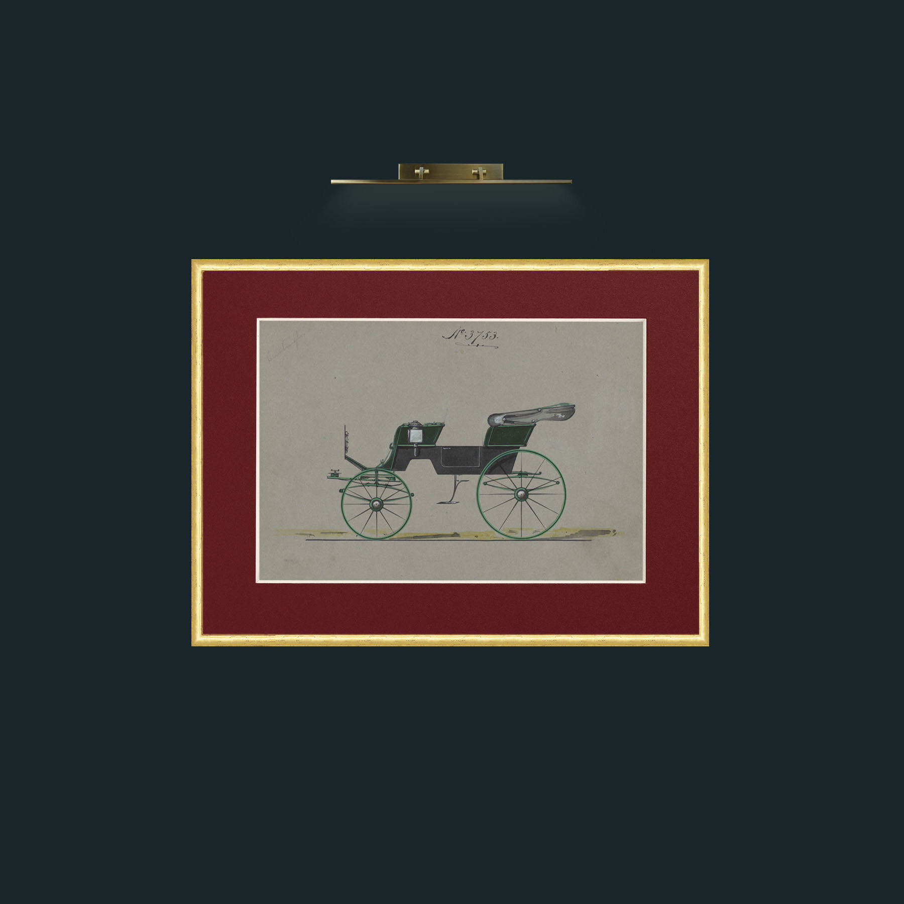Art-Green Wheeled Carriage-Frame-3RoundedGilt-Mount-4Red.jpg