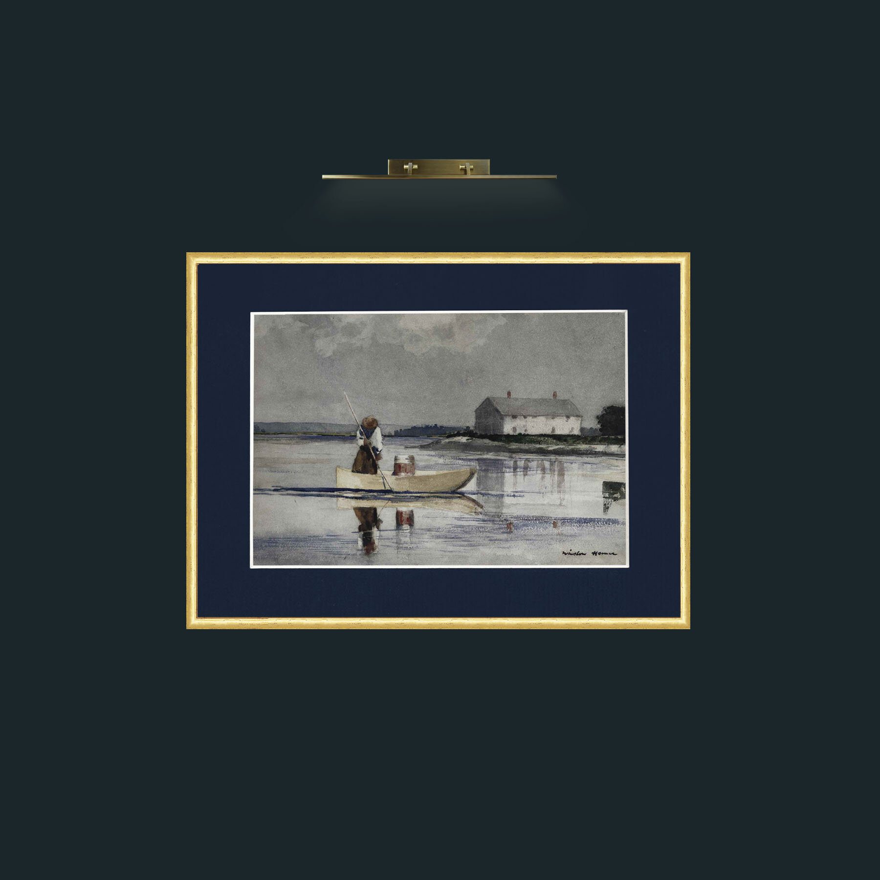 Art-Morning Fishing-Frame-3RoundedGilt-Mount-3Blue.jpg