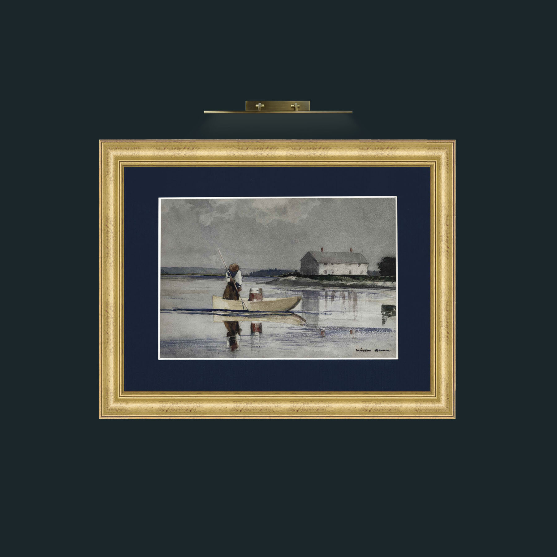 Art-Morning Fishing-Frame-9WideGilt-Mount-3Blue.jpg
