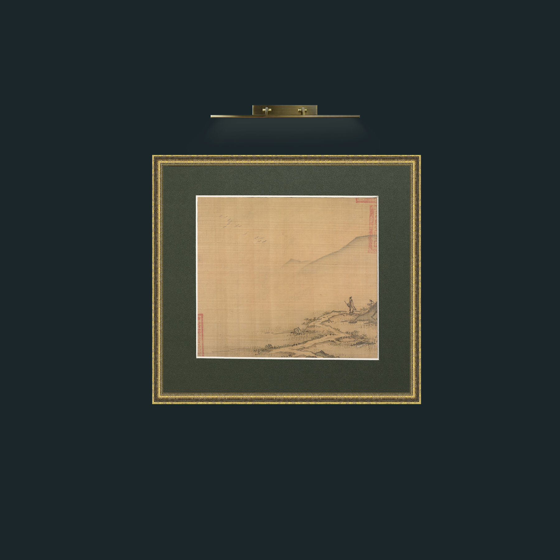 Art-Landscape with Flying Geese-Frame-1GiltTextured-Mount-2Green.jpg