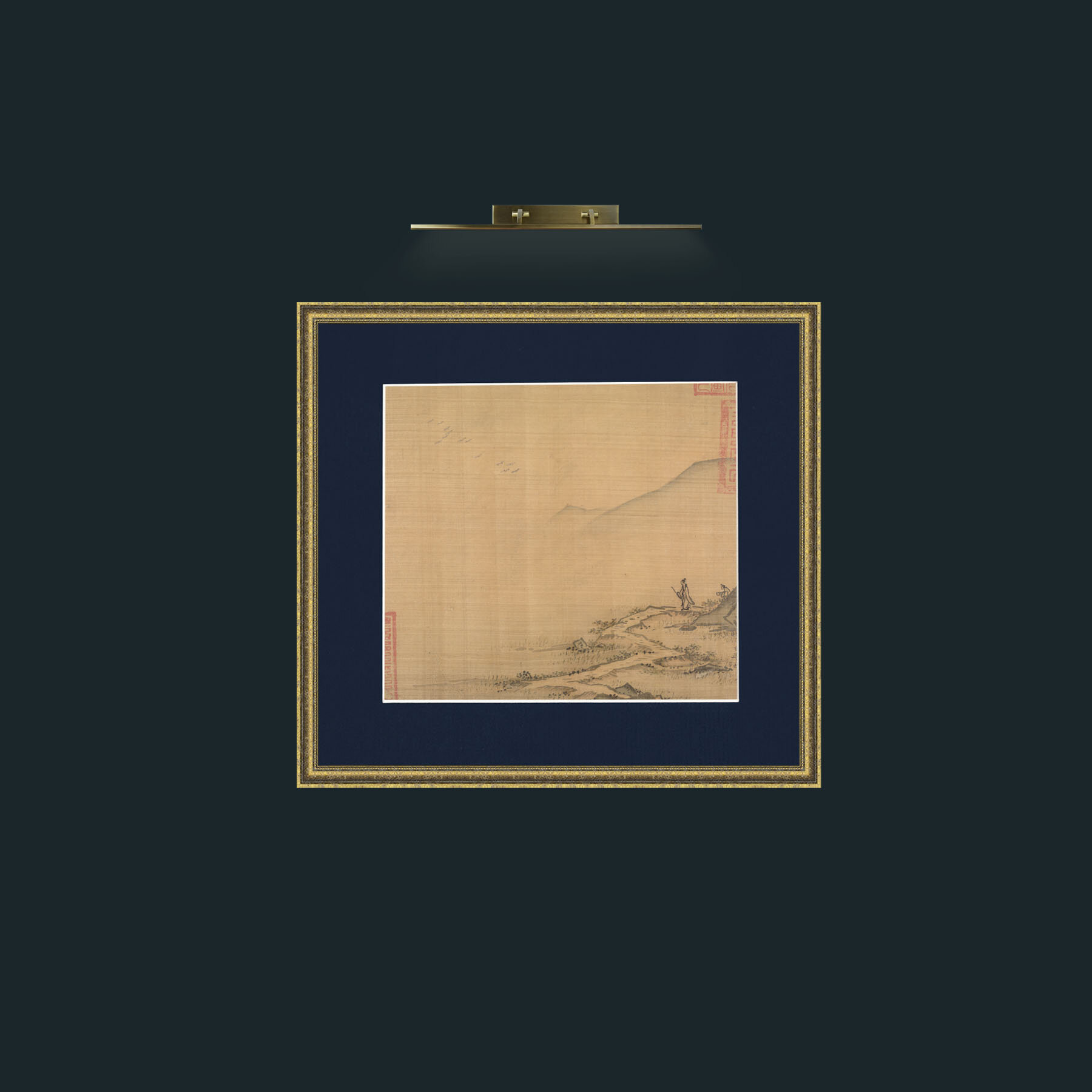 Art-Landscape with Flying Geese-Frame-1GiltTextured-Mount-3Blue.jpg