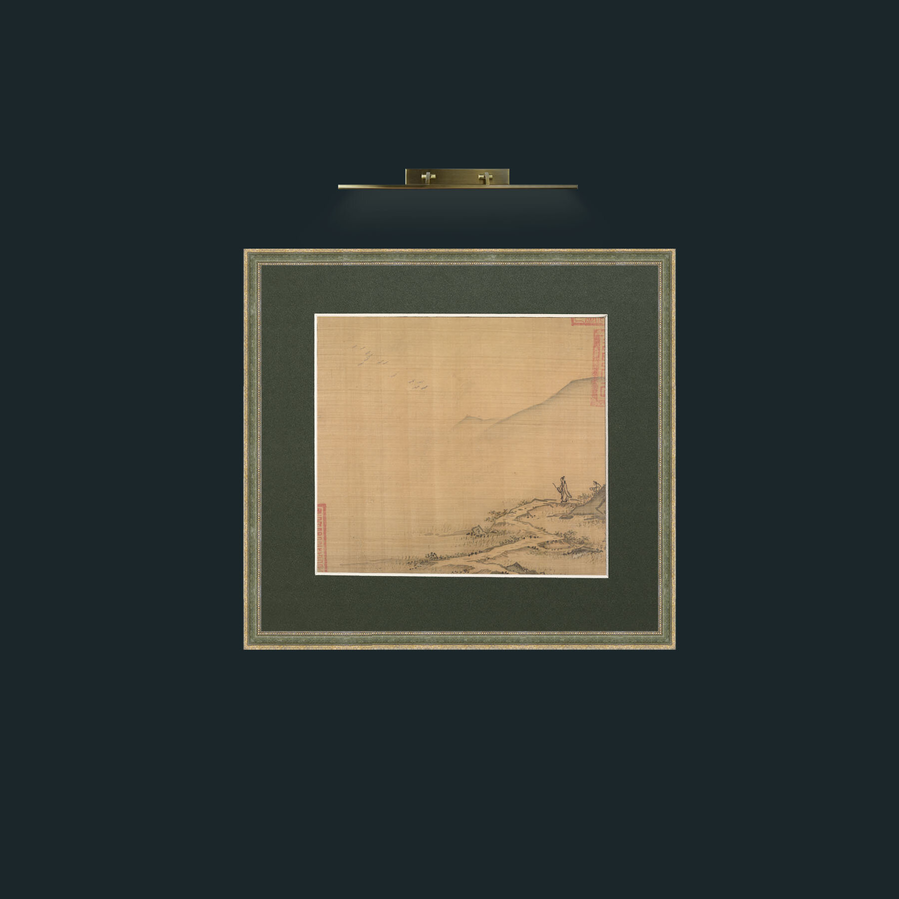 Art-Landscape with Flying Geese-Frame-2GreenGiltTextured-Mount-2Green.jpg