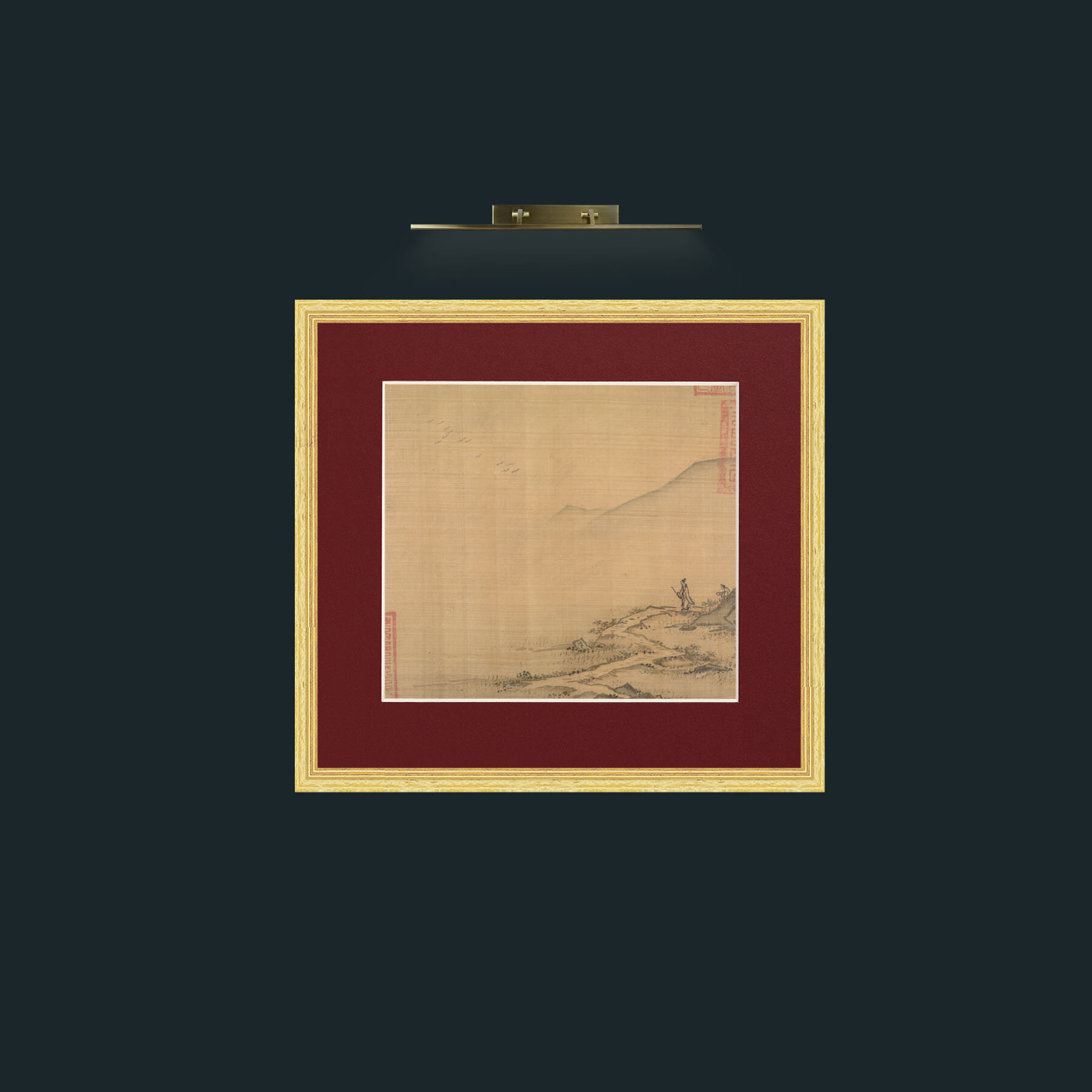 Art-Landscape with Flying Geese-Frame-4BevelledGilt-Mount-4Red.jpg
