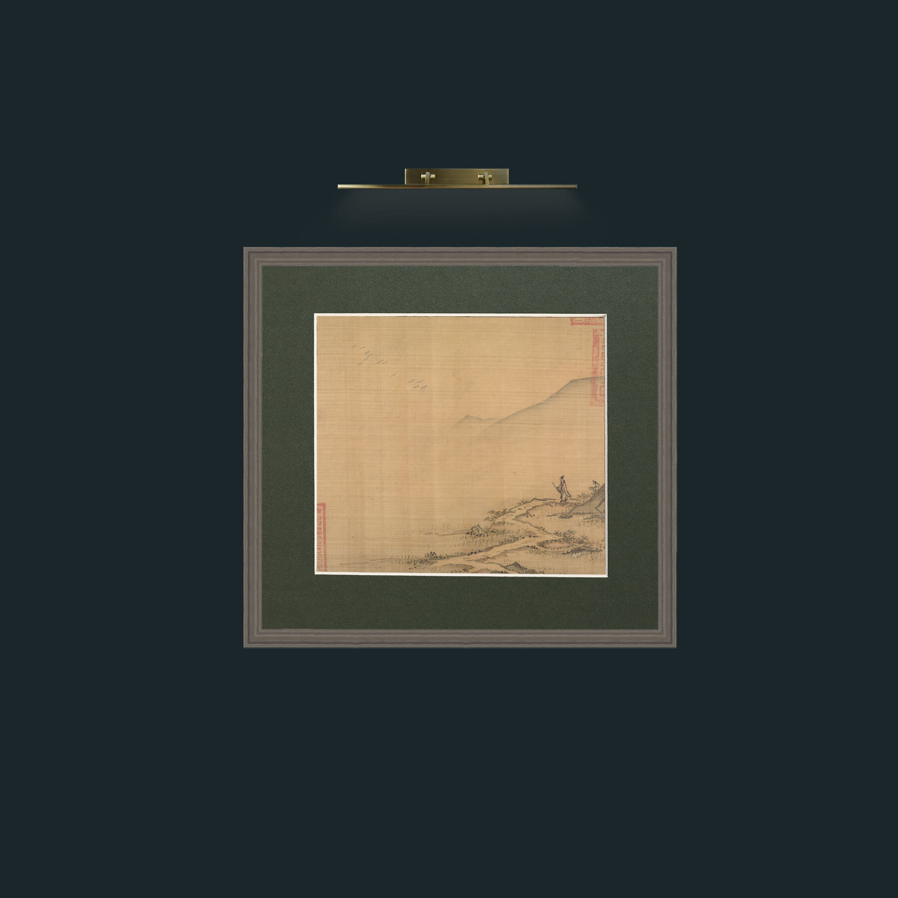 Art-Landscape with Flying Geese-Frame-6Grey-Mount-2Green.jpg