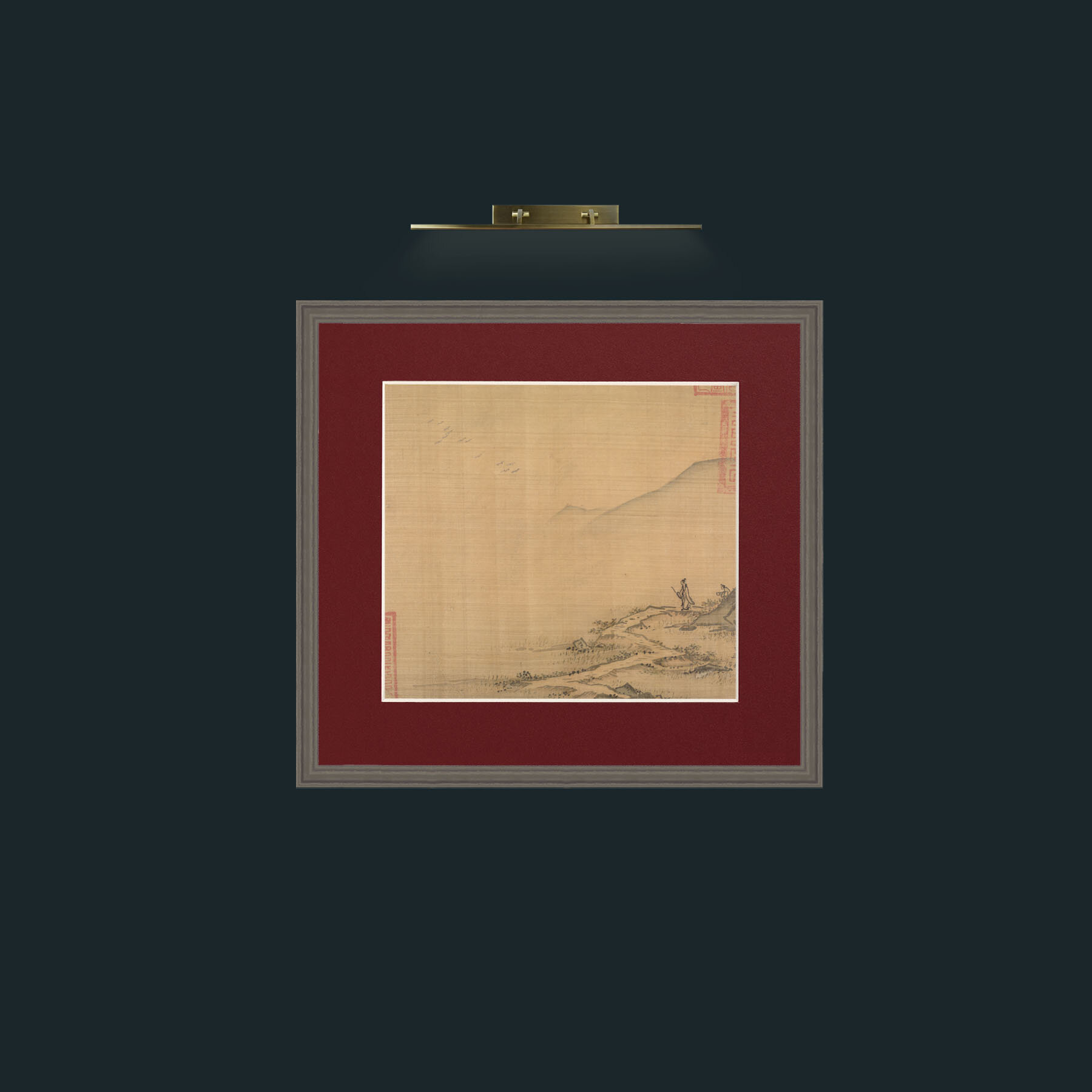 Art-Landscape with Flying Geese-Frame-6Grey-Mount-4Red.jpg