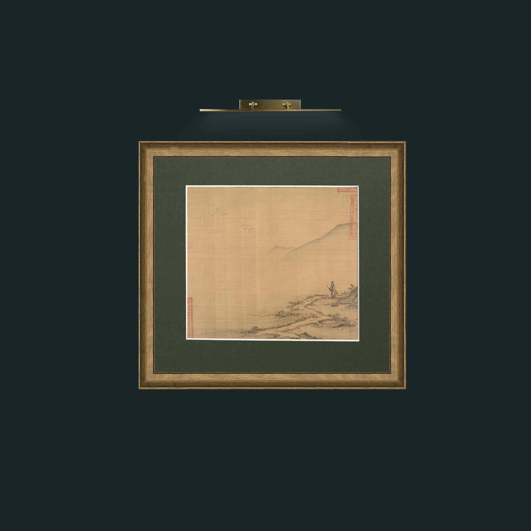 Art-Landscape with Flying Geese-Frame-8RedGreenGilt-Mount-2Green.jpg
