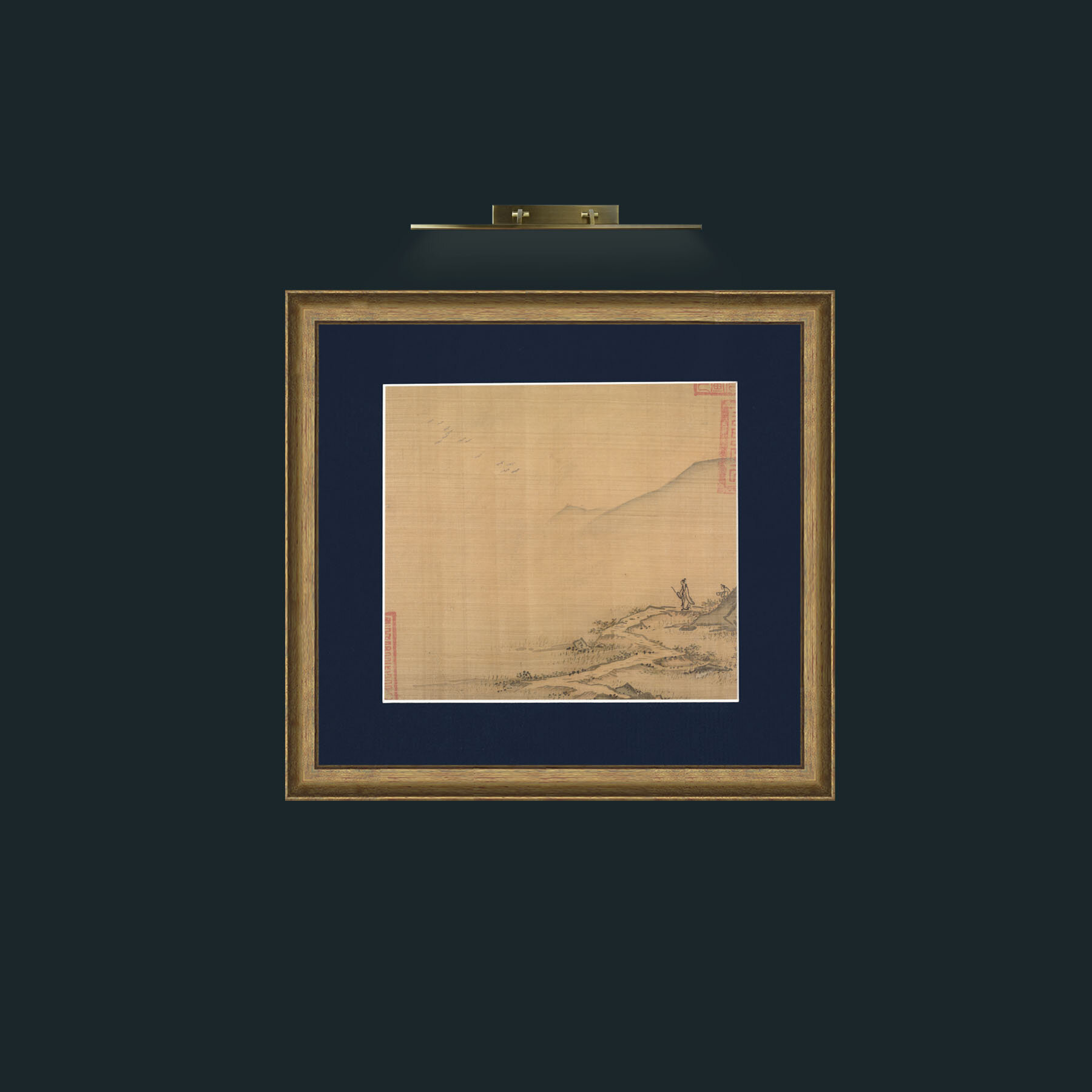 Art-Landscape with Flying Geese-Frame-8RedGreenGilt-Mount-3Blue.jpg