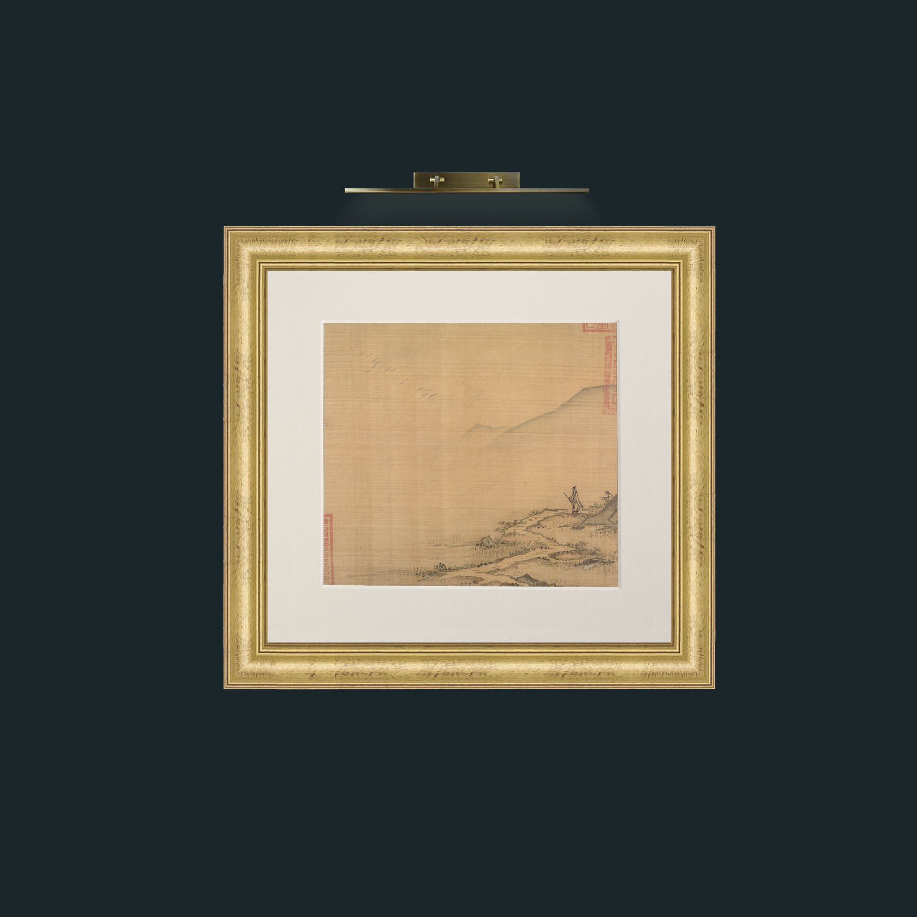Art-Landscape with Flying Geese-Frame-9WideGilt-Mount-1Antique.jpg