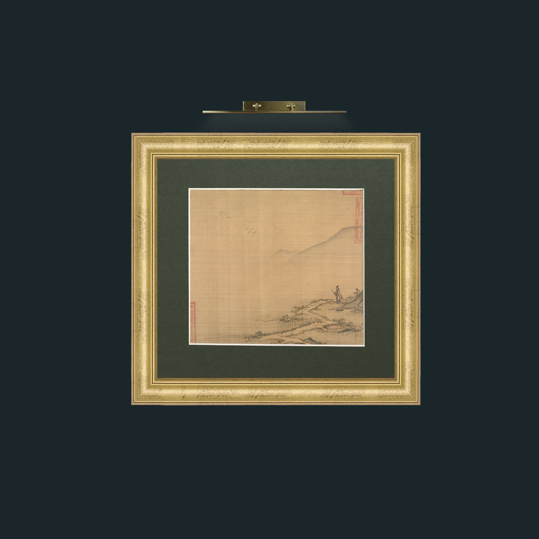 Art-Landscape with Flying Geese-Frame-9WideGilt-Mount-2Green.jpg
