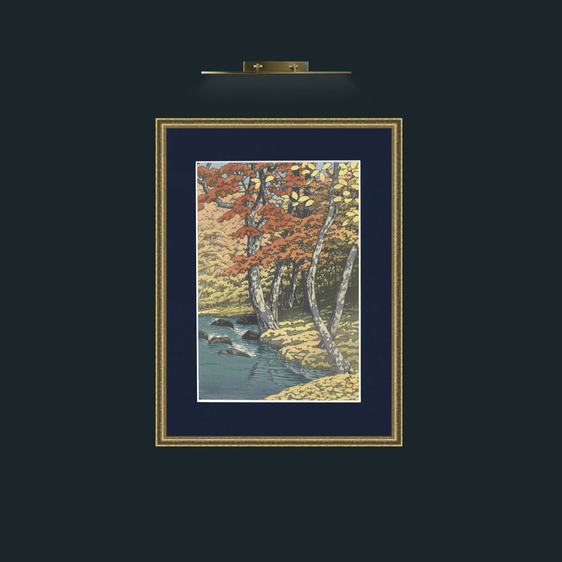 Art-The River in Autumn.jpg-Frame-1TexturedGilt-Mount-3Blue.jpg