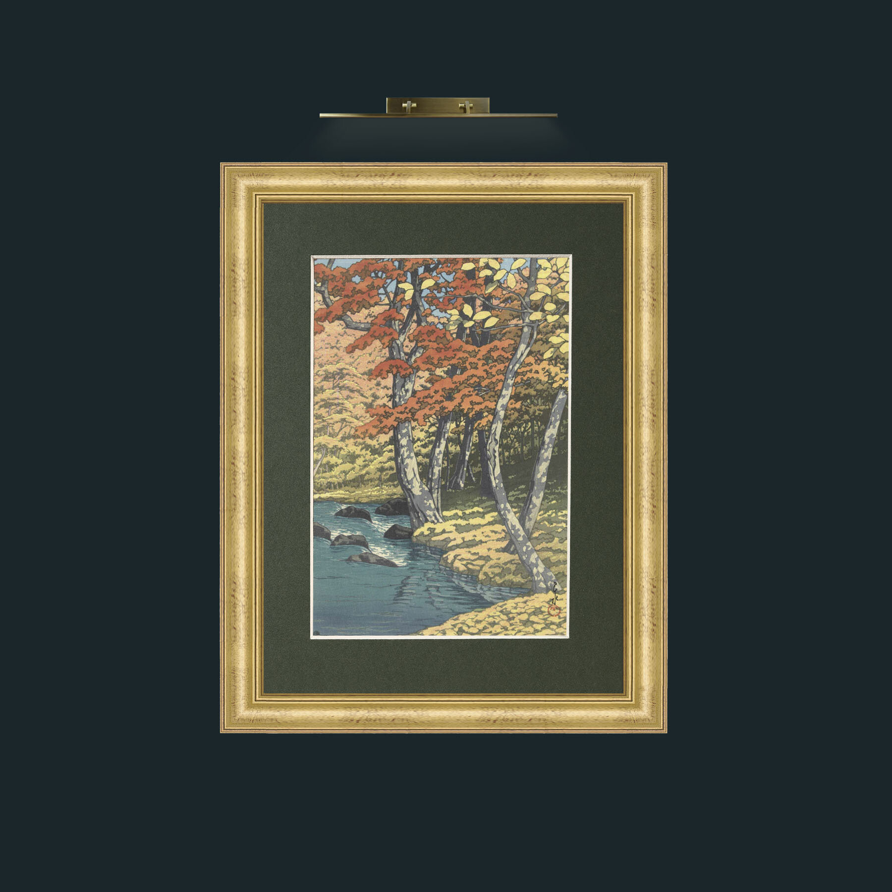 Art-The River in Autumn.jpg-Frame-9WideGilt-Mount-2Green.jpg