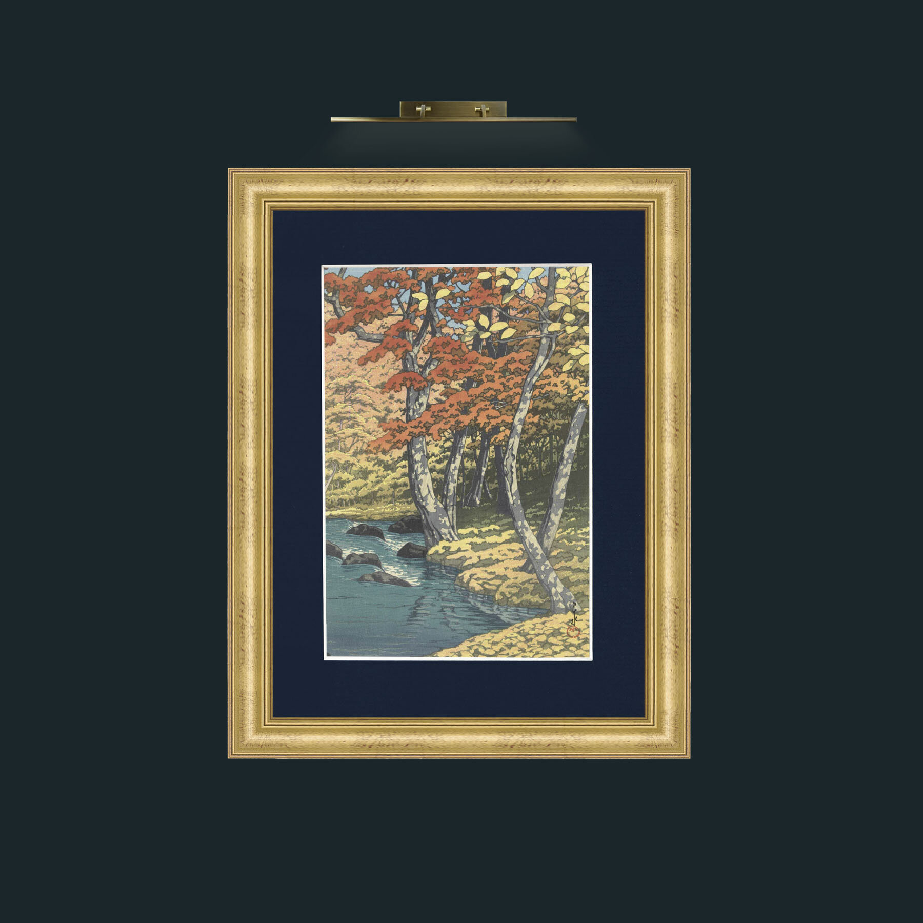 Art-The River in Autumn.jpg-Frame-9WideGilt-Mount-3Blue.jpg