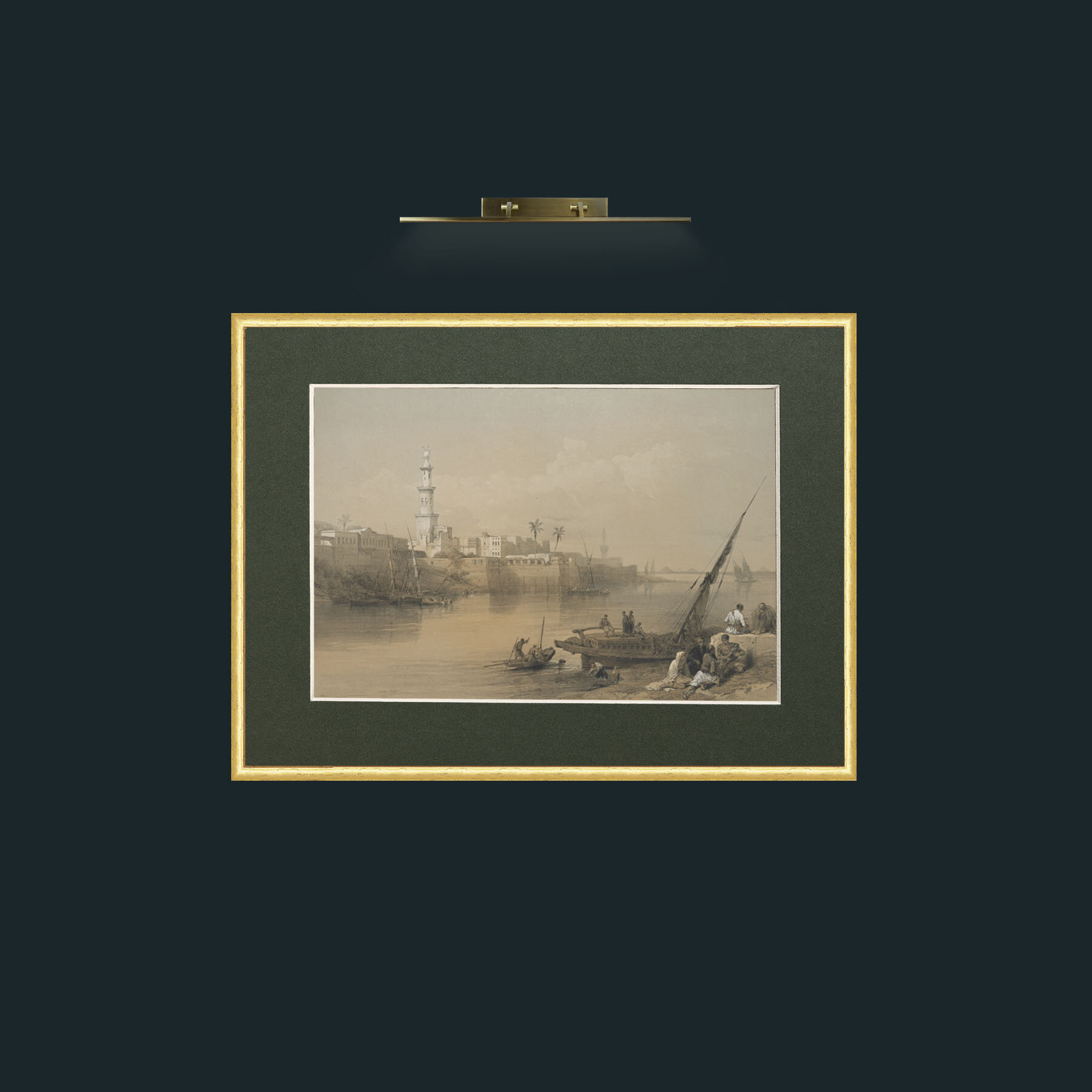 Art-View of the Nile, Ferry to Gizeh-Frame-3RoundedGilt-Mount-2Green.jpg