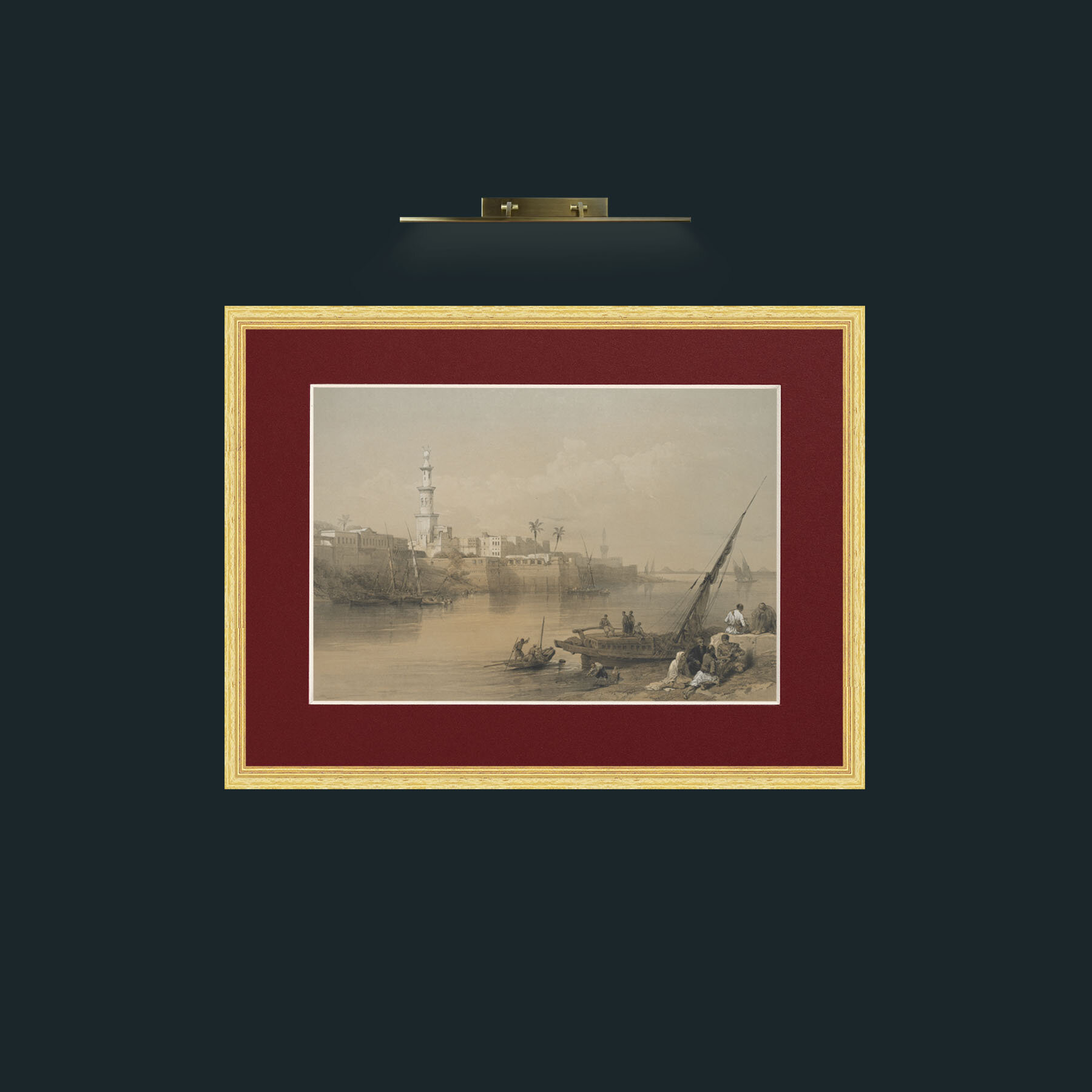 Art-View of the Nile, Ferry to Gizeh-Frame-4BevelledGilt-Mount-4Red.jpg
