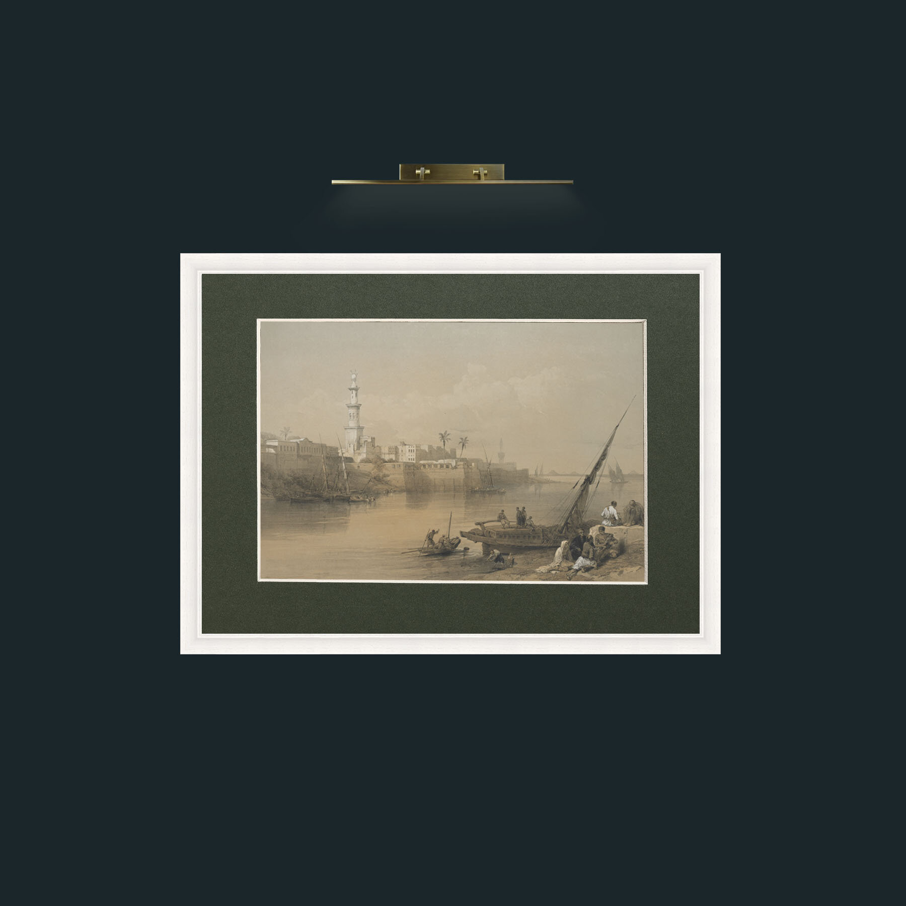 Art-View of the Nile, Ferry to Gizeh-Frame-5White-Mount-2Green.jpg