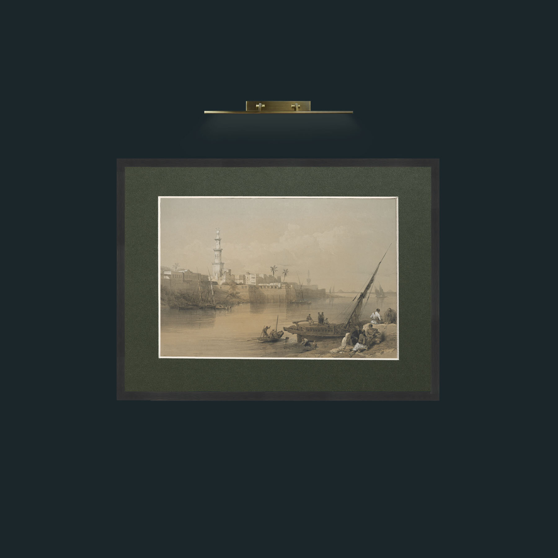 Art-View of the Nile, Ferry to Gizeh-Frame-7Black-Mount-2Green.jpg