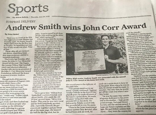 We are proud of our @wiltonhighschool @fullcourtpeace CLUB president @andrew.smith08  for his outstanding award!