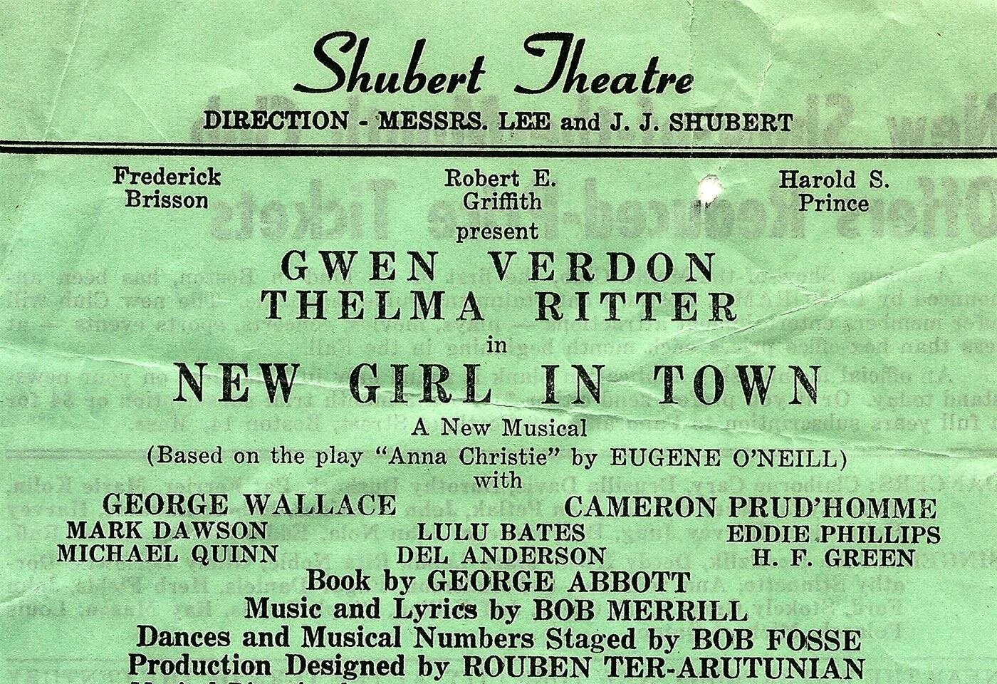 Gwen Verdon "New Girl In Town" broadside, 1957