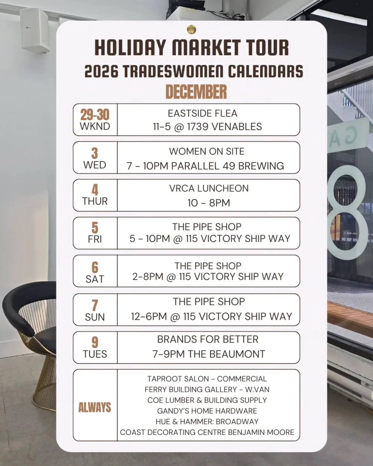 Wrapping up November with gratitude, disbelief, and momentum to continue to dig - the traveling calendar girl is on the move again next month and here is the schedule you've been waiting for. Thank you to everyone supporting this mission and helping 