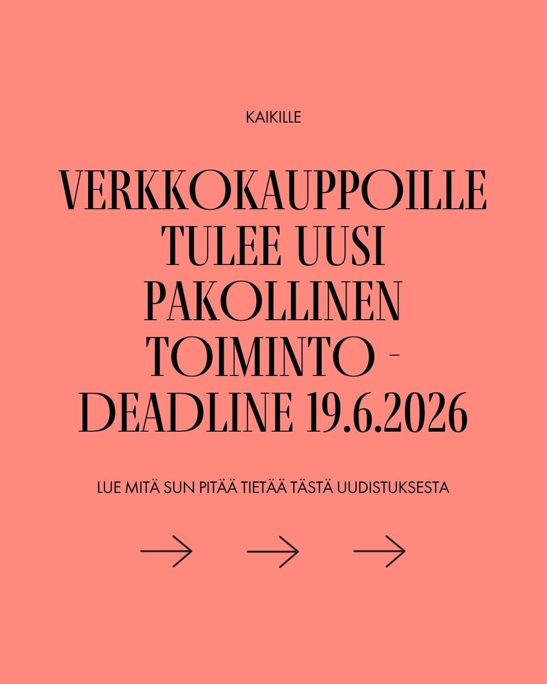 ❗️Kuluttajansuojalaki muuttuu 19.6.2026 ja samalla verkkokauppoihin tulee uusi vaatimus: asiakkaalle pit&auml;&auml; tarjota selke&auml; s&auml;hk&ouml;inen peruutustoiminto. 

Ja kyll&auml; &mdash; t&auml;m&auml; koskee k&auml;yt&auml;nn&ouml;ss&aum