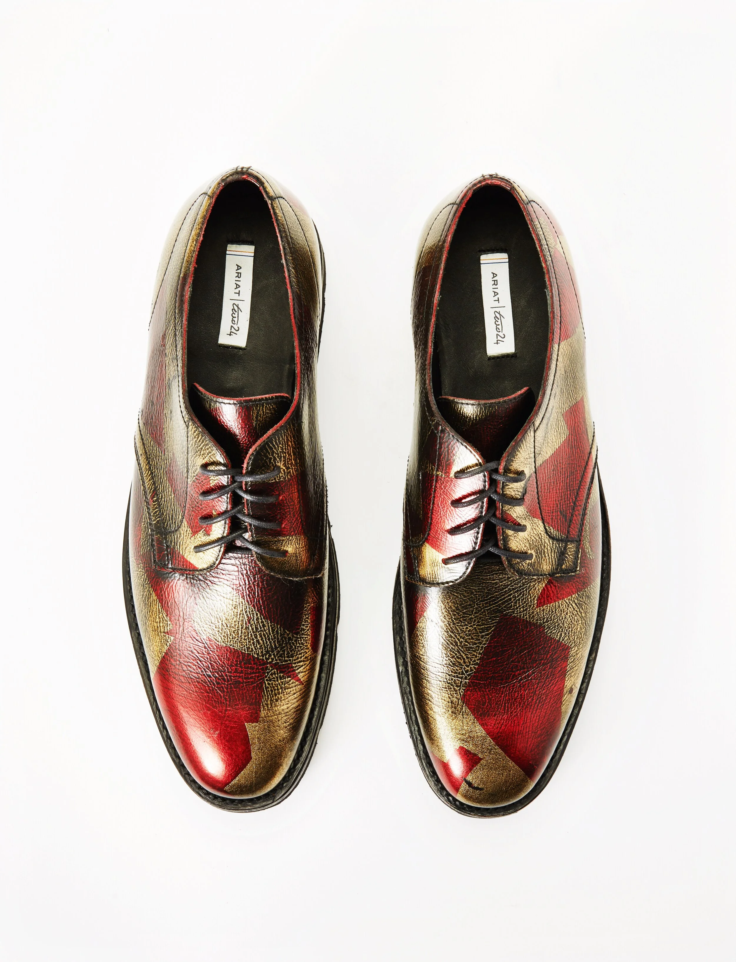 Red and Gold Metallic Crinkle Patent derby made for DC of the Punchdown, Oakland. Shoe design by Jose Monroy. 