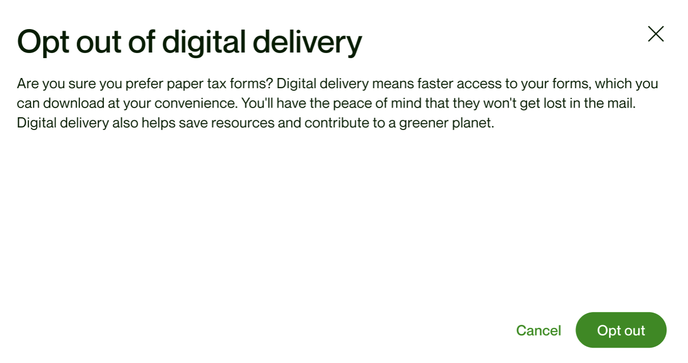 Popup modal in authenticated UX acted as intentional friction to discourage paper forms