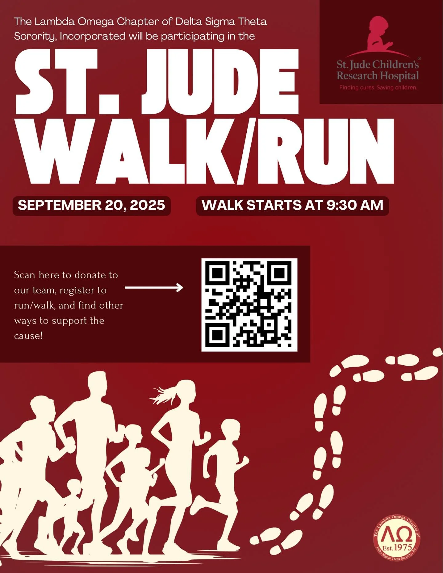 We’re back again! The Lambda Omega Chapter of Delta Sigma Theta Sorority, Inc. will be participating in the St. Jude Run, an event that helps raise funds for St. Jude Research.
We would be honored to have your support and encourage you all to