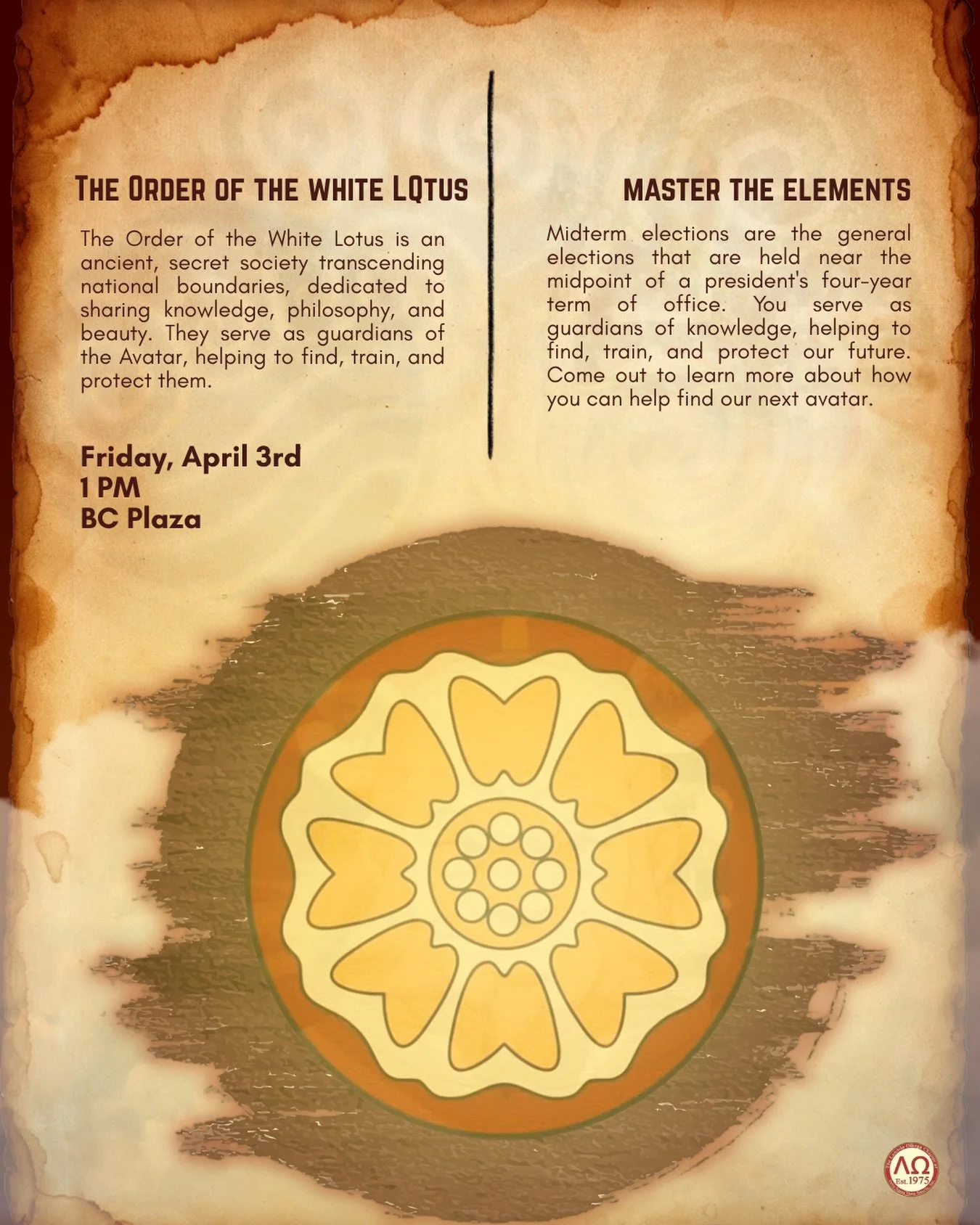 We are reaching the end of Delta Week 2026 with The Order of the White LQtus: Master the Elements. Visit us on BC Plaza on Friday at 1 PM to learn about the North Carolina midterm elections and make sure your voice can be heard come the fall.