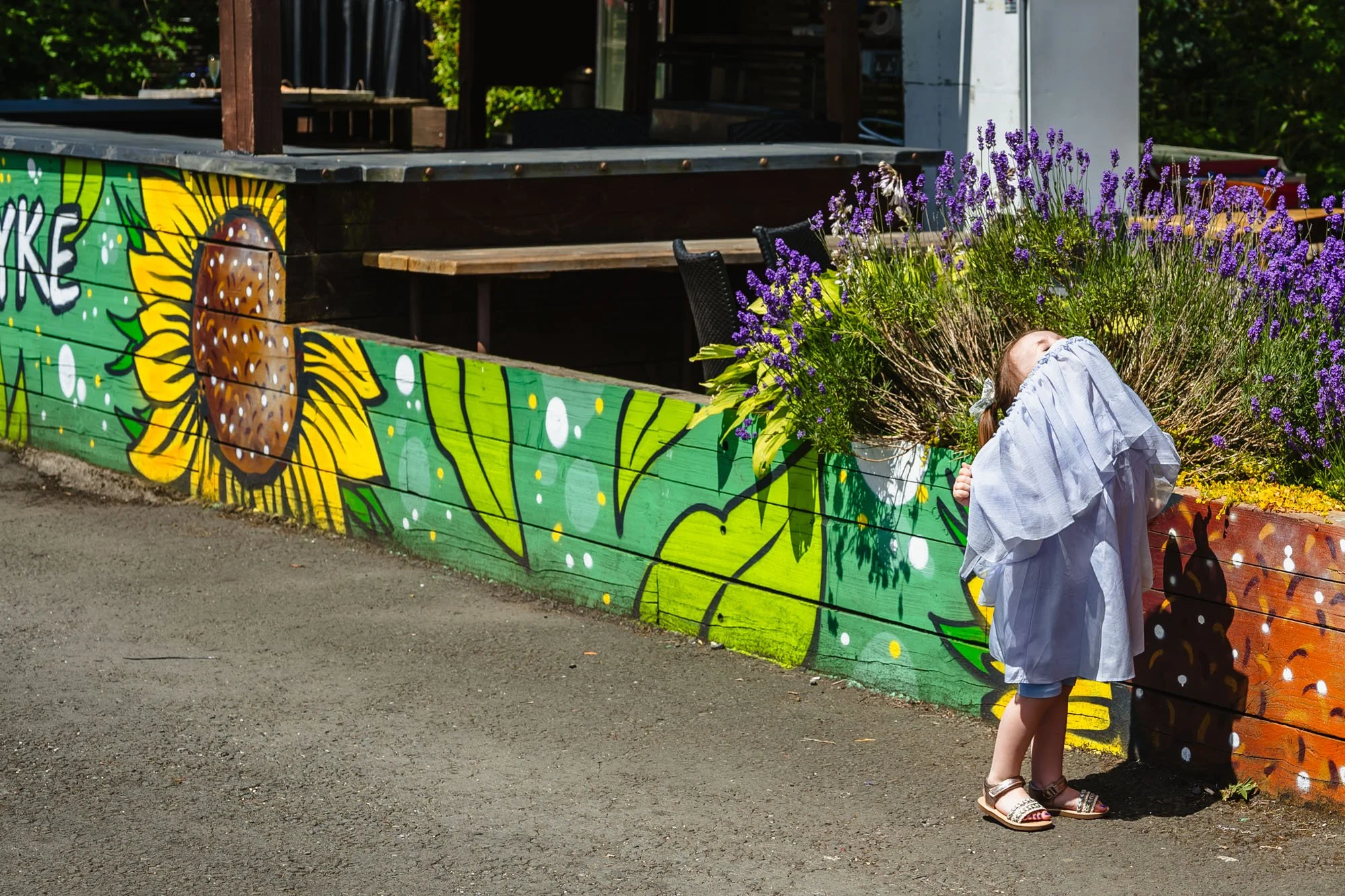  Photograph of a little girl getting lost in the layers of her dress 