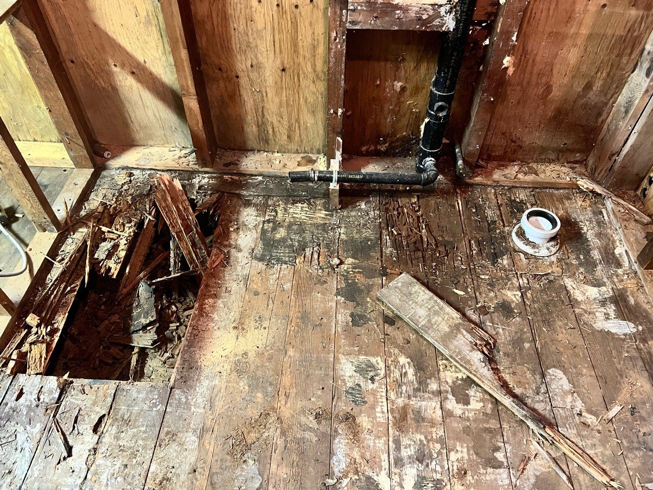 Removal and clean-up of water-damaged subfloor