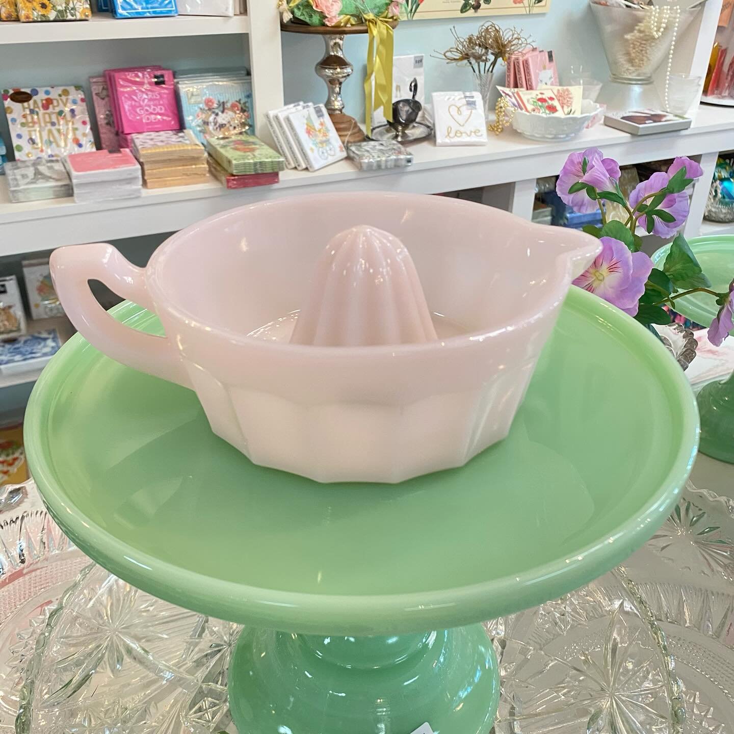 Pink milk glass by Mosser Glass now at Summer Porch. @summer_porch