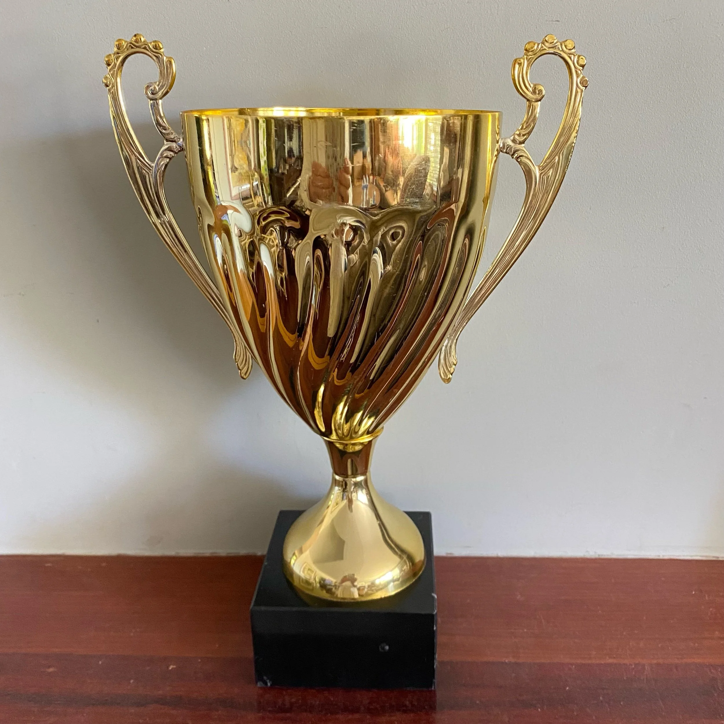 Vintage Brass Trophy Cup with Handles  Mounted on Black Base