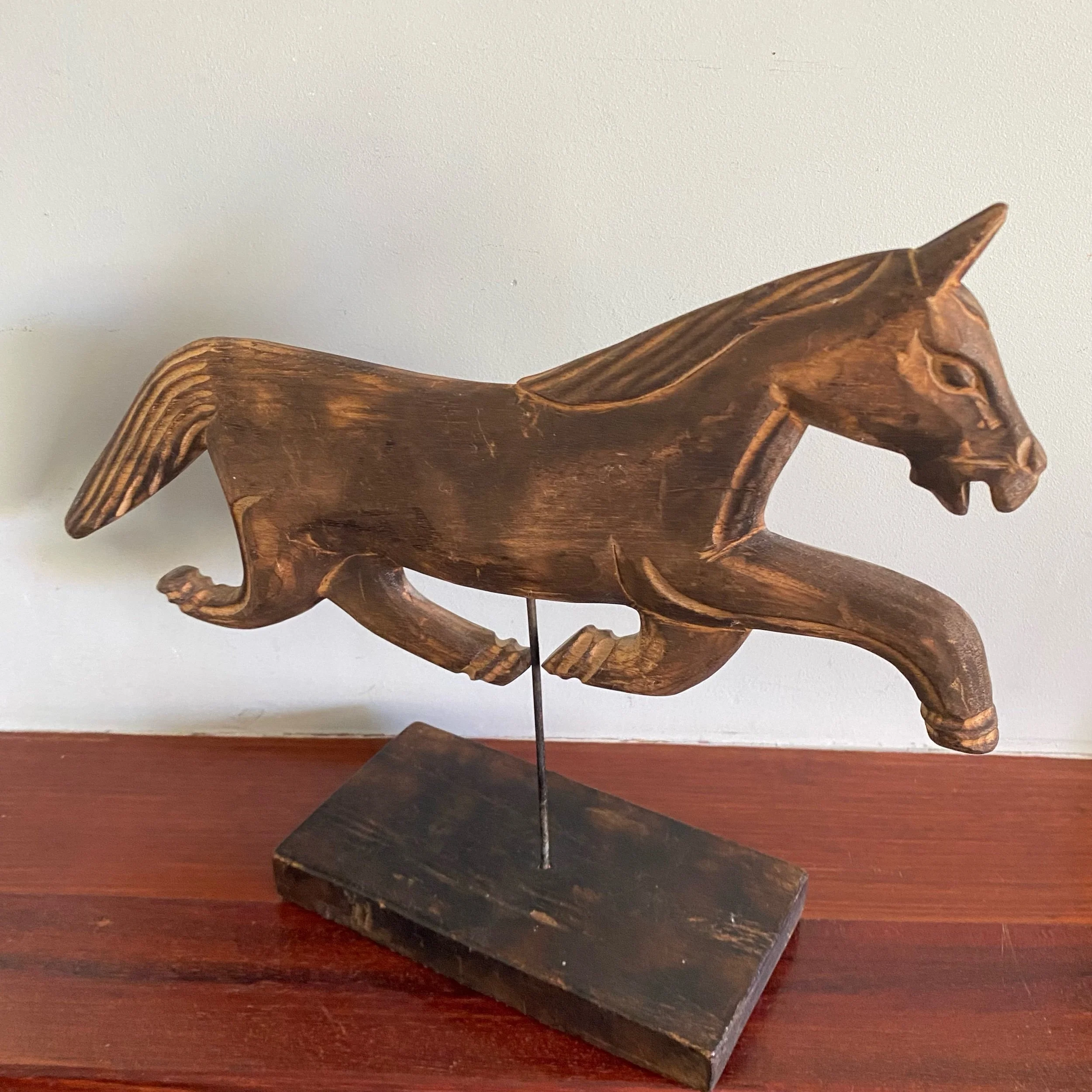 Hand Carved Wooden Folk Art Horse by Local California Artist