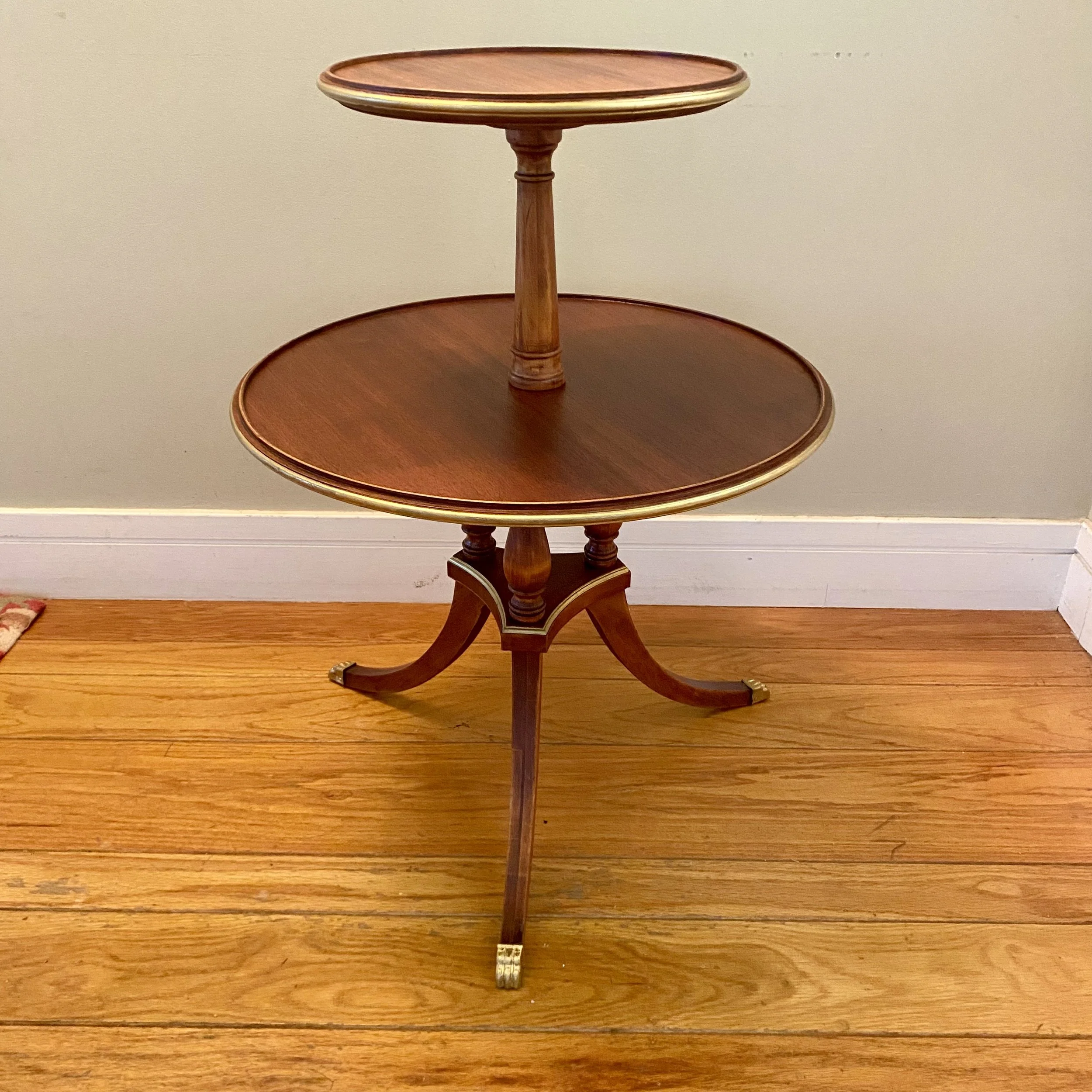 Vintage Two-Tiered Accent Table with Gold Highlights 1940'S Local Pickup Only