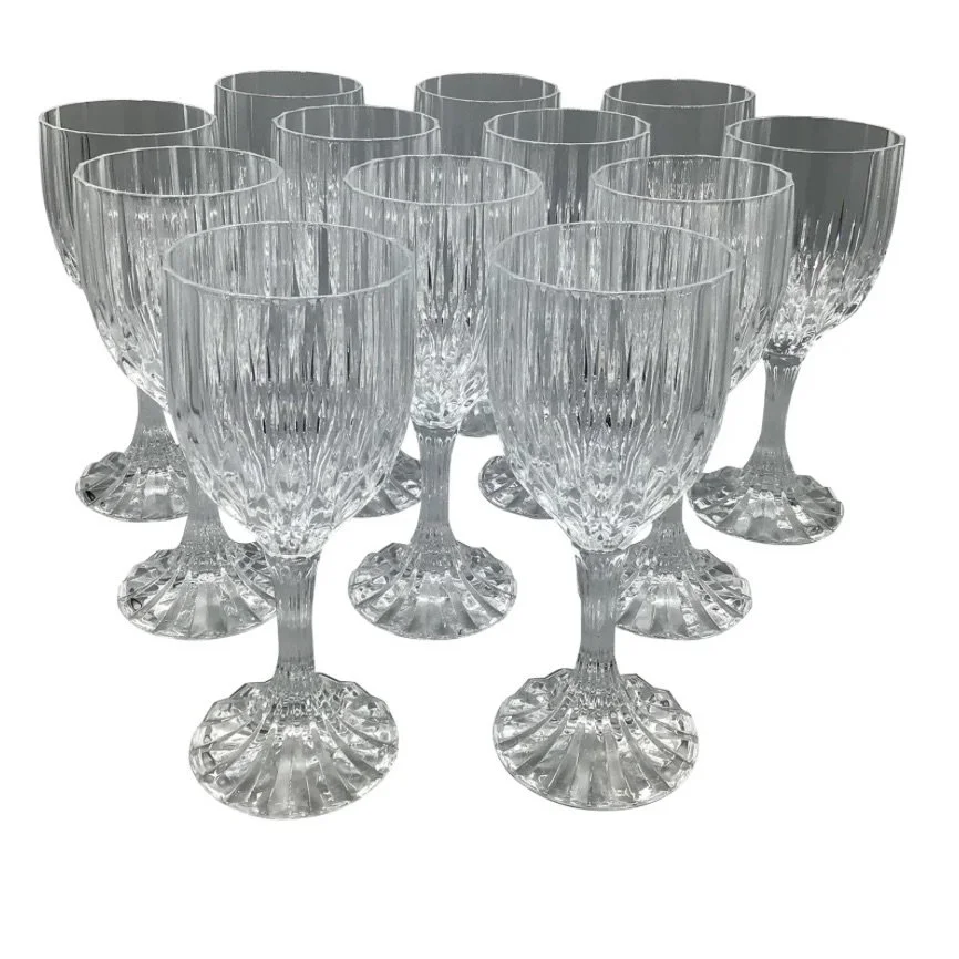 French Crystal Fluted Stem Bretagne Water Goblets - Set of 12