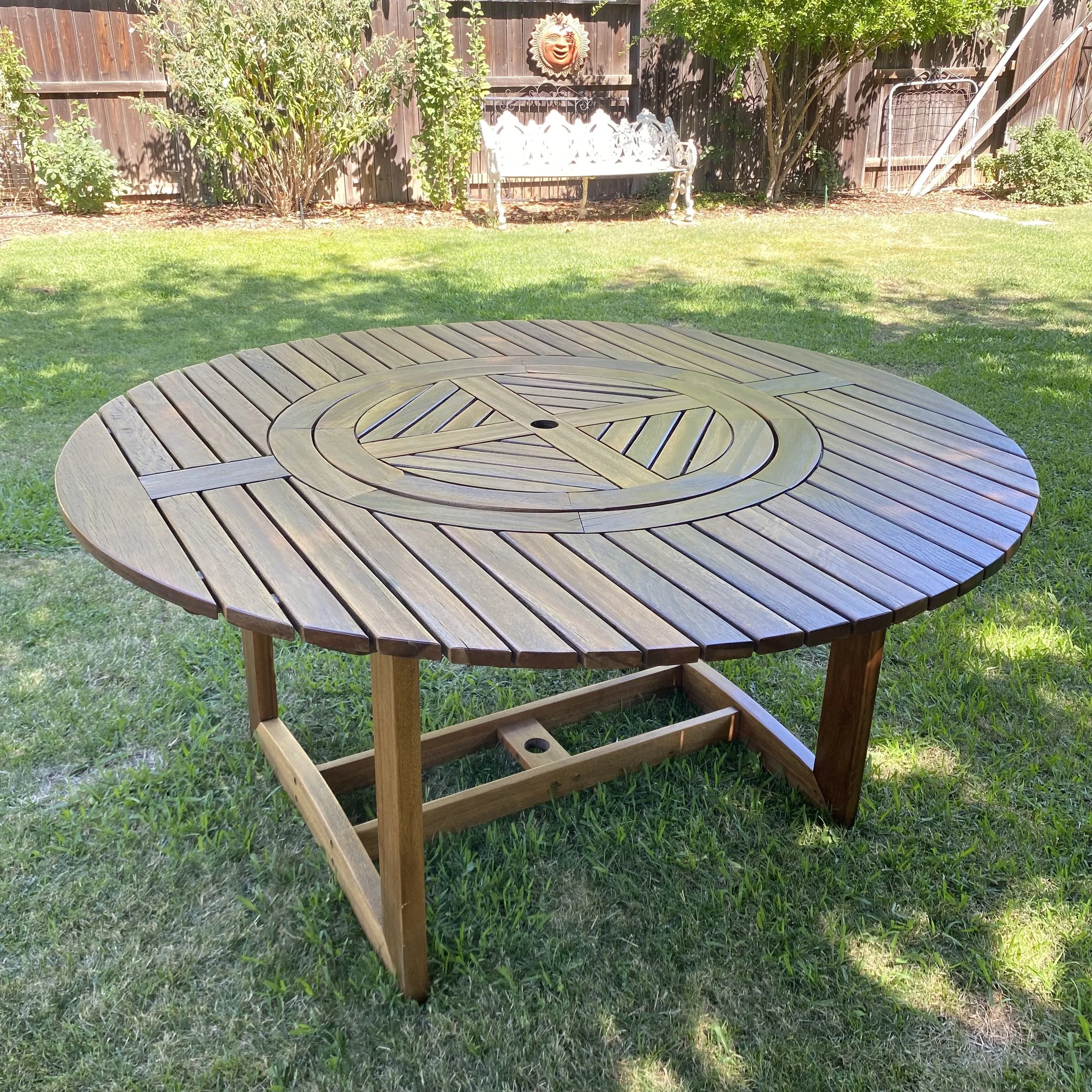 63" Round Wooden Outdoor Table with Lazy Susan Rotating Center - Local Pick up only