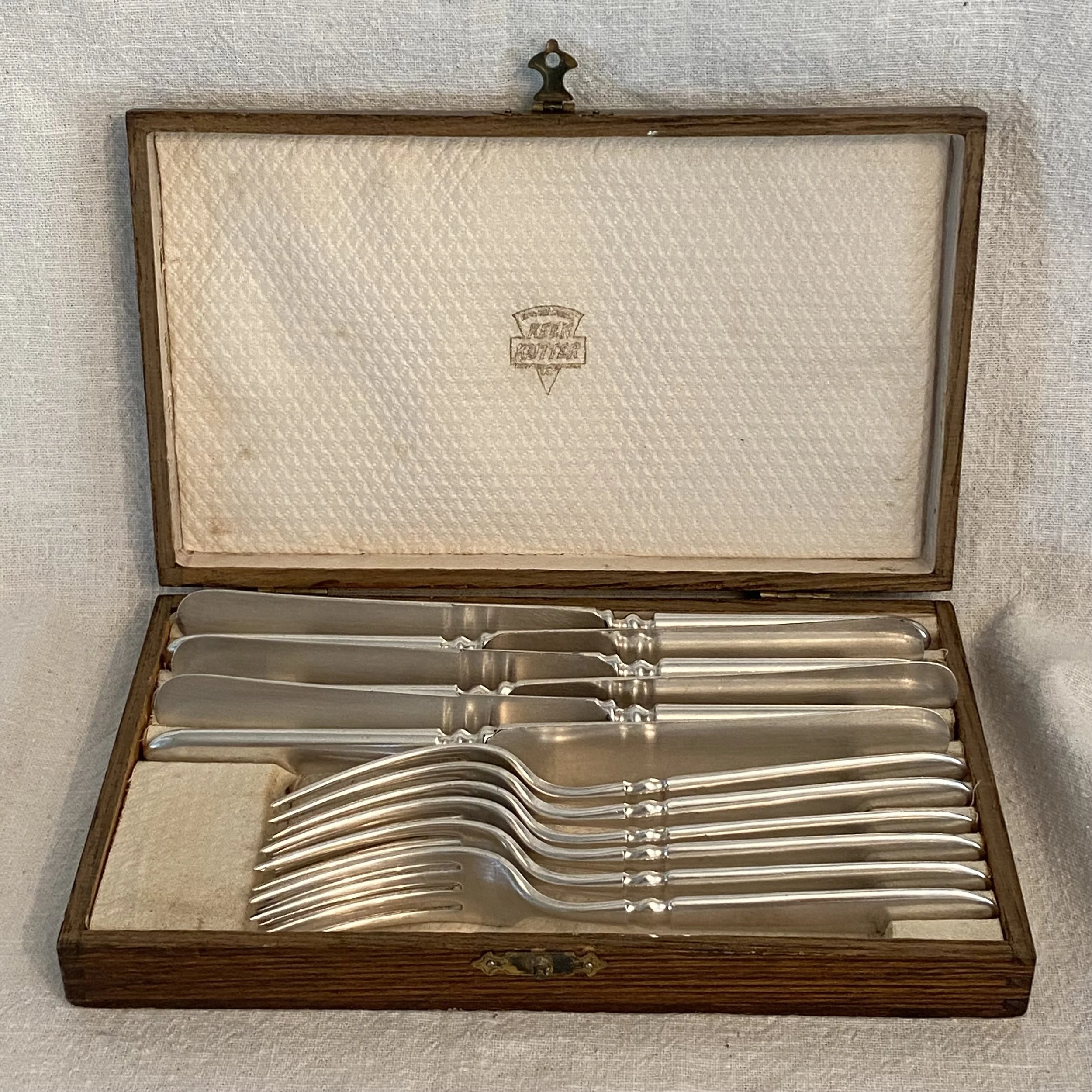 1940's Silverware Set in Wood Box by Keen Kutter - 6 Knives and 6 Forks