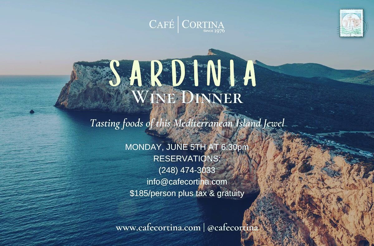 Join us on June 5th for a memorable tasting dinner featuring classic dishes from the island of Sardinia. Premium wine pairings will be provided by @veritasdistributors 

Tickets on sale now. Limited seating. Call us or visit our website for more info