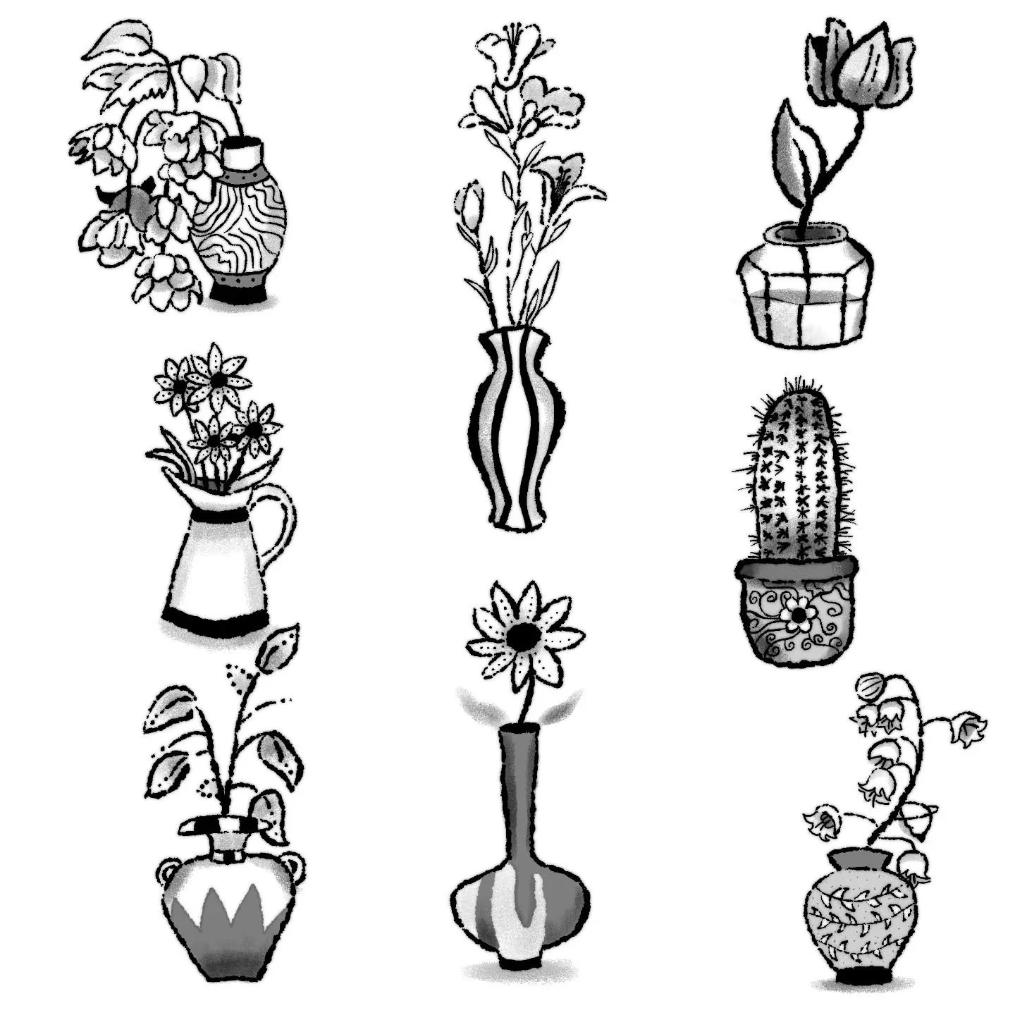 new flash! 🪻 some flowers and vases that I think are pretty :)) dm or check my link in bio to book! thanks for the support friends 🫶🫶🖤 #tattooapprentice #tattooflashsheet #tattoo