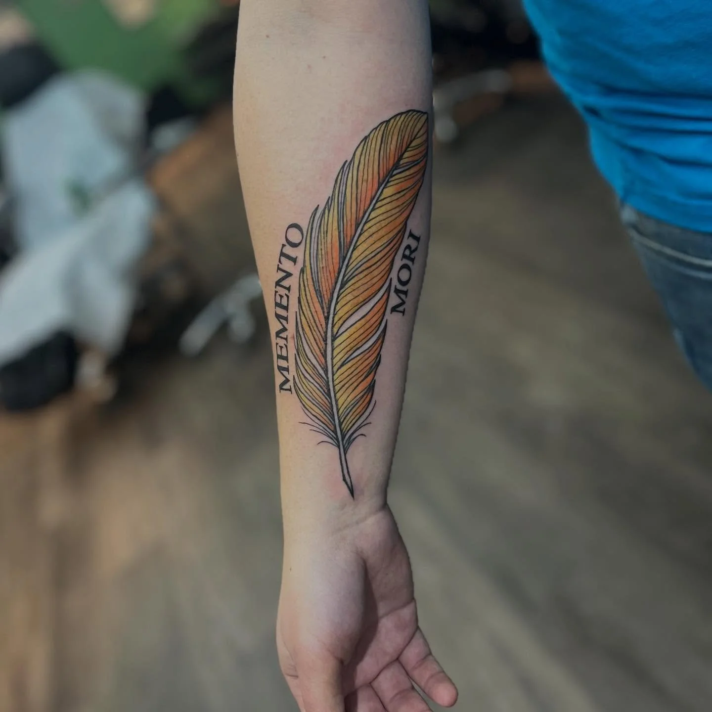 Had a blast tattooing this feather! #mementomori #feathertattoo #milwaukeetattoos