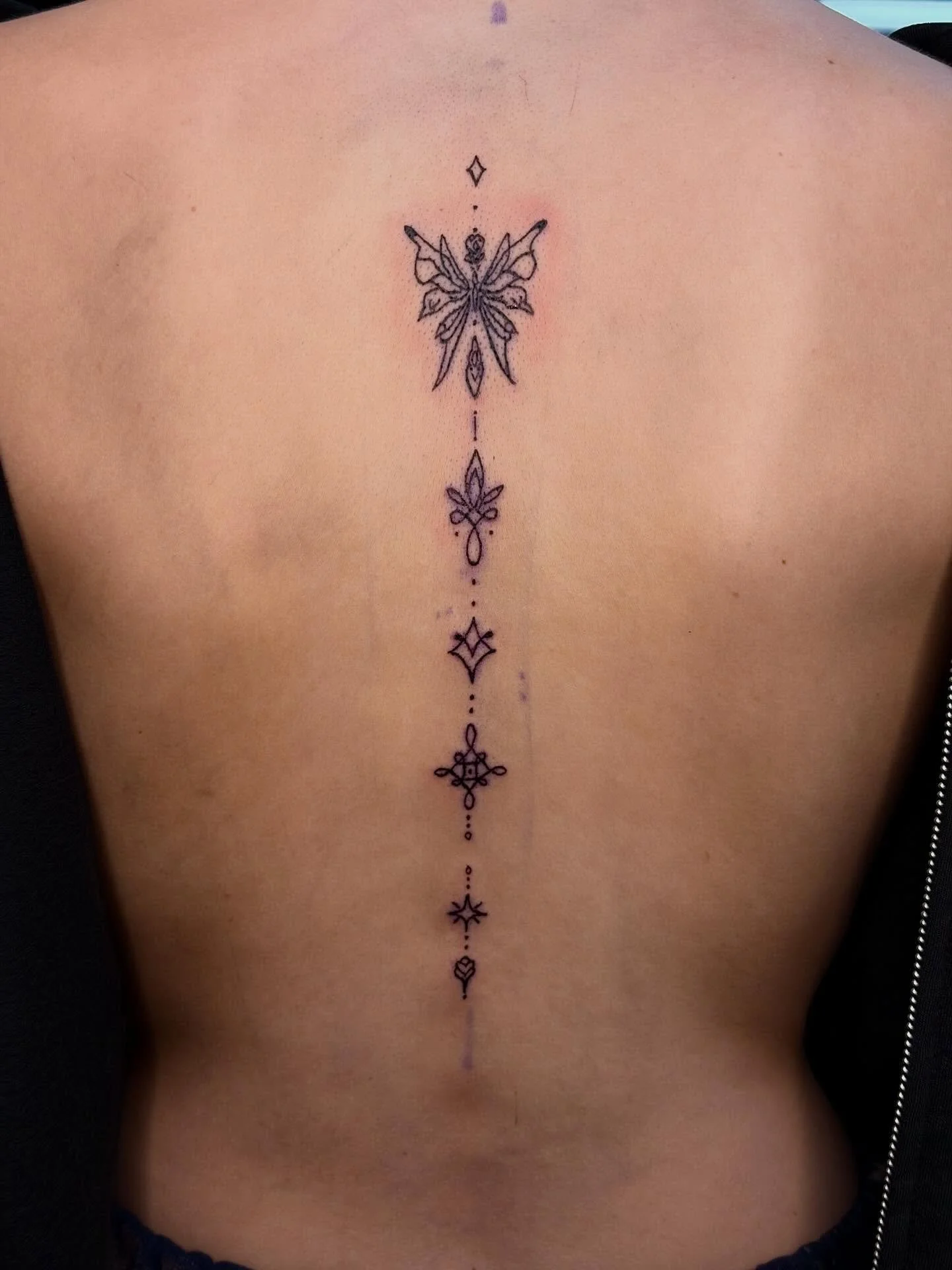 spine tattoo for lindsay! thank u so so much for the trust with this one, and sticking with me through stenciling 🫶🫶 really proud of how this one came out :>> #tattooapprentice #mketattoo #mketattooartist #customtattoo
