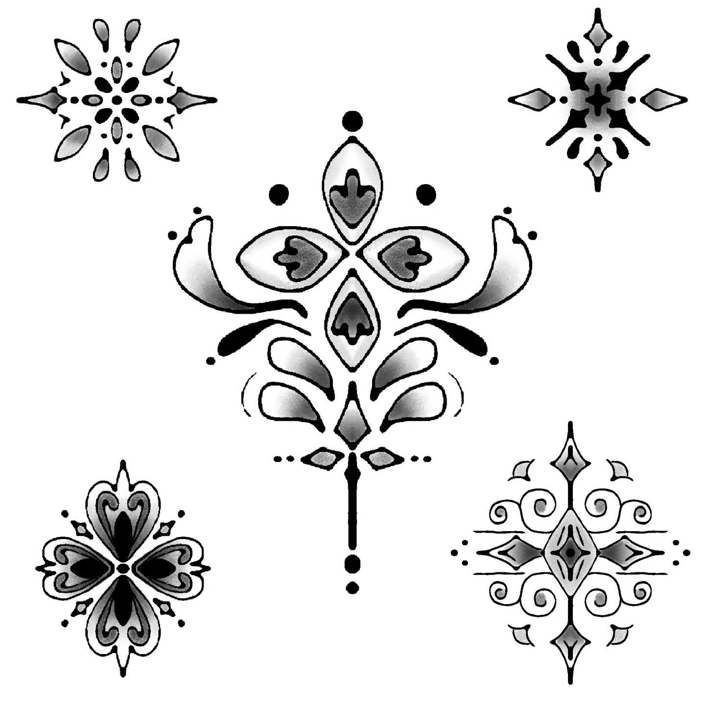 ornamental flash!! would kill to do any of these <33 dm me or check the link in my bio to book a flash :>> thanks! 🖤 #mketattoo #mketattooartist #tattooapprentice #tattooflash