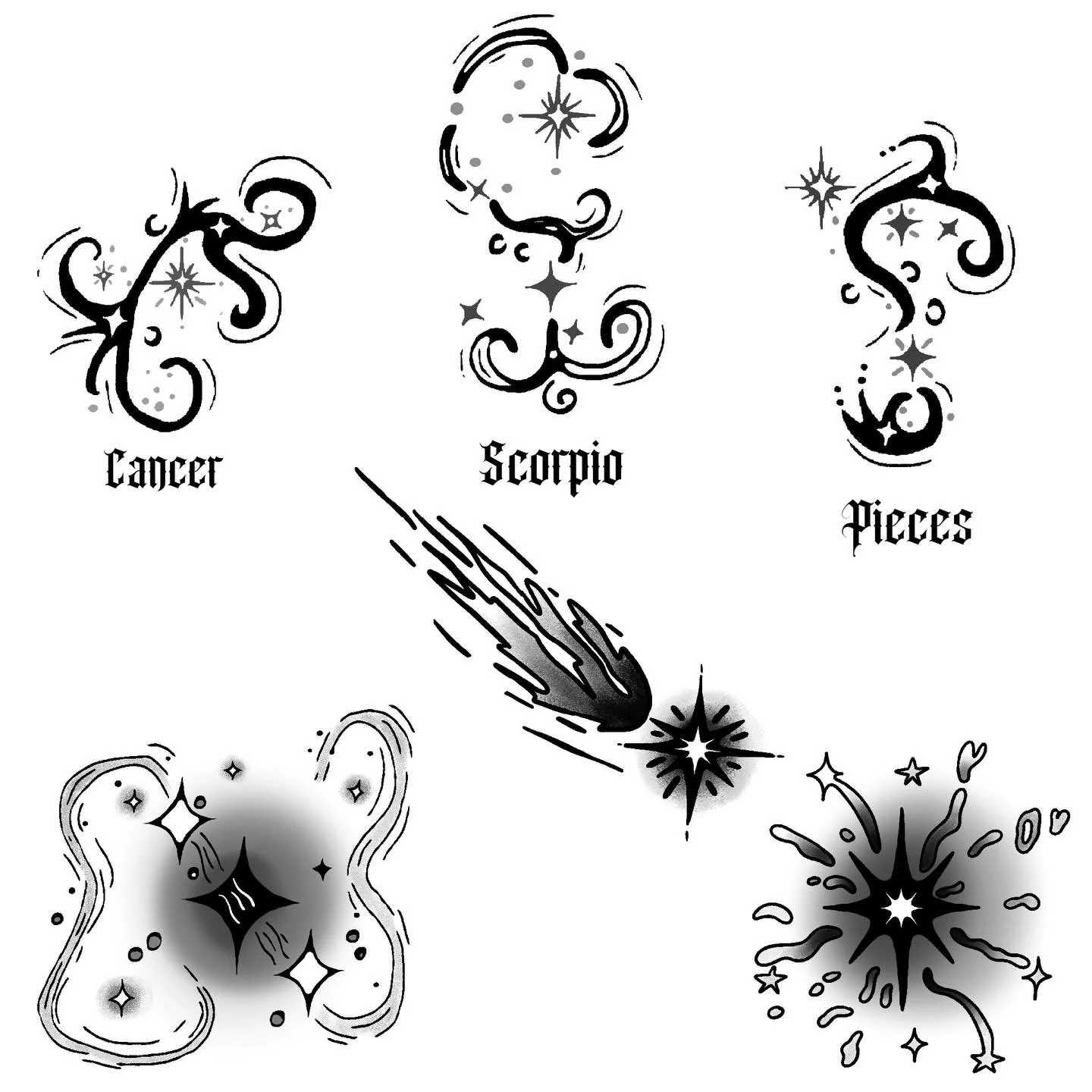 constellations and stars!! Dm me if u are interested in any of these designs ^__^ #mketattoo #mketattooartist #tattooflashsheet #tattooapprentice