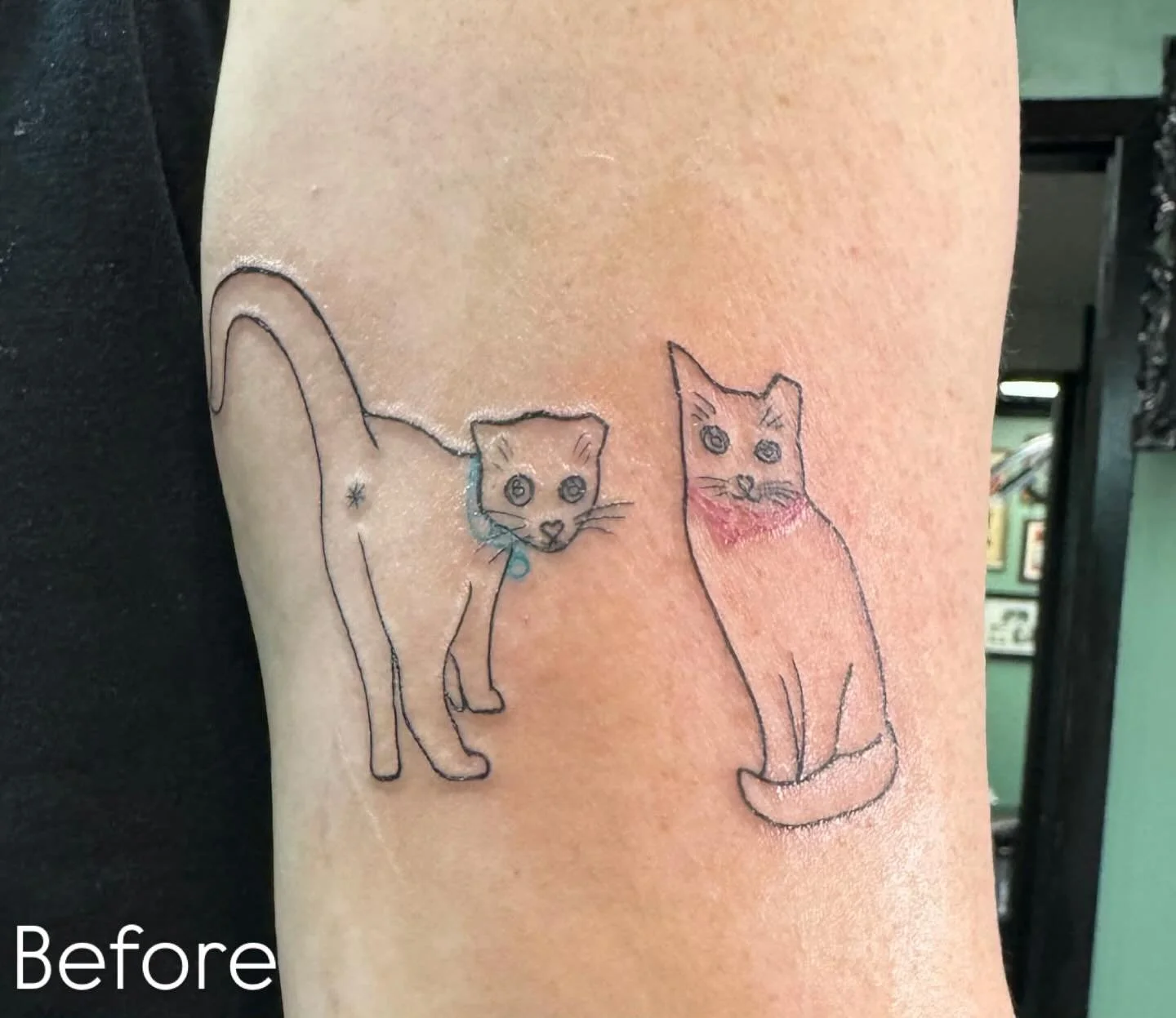 Before &amp; After kitty cover.  #coverup #tattoomke @riverwesttattooco