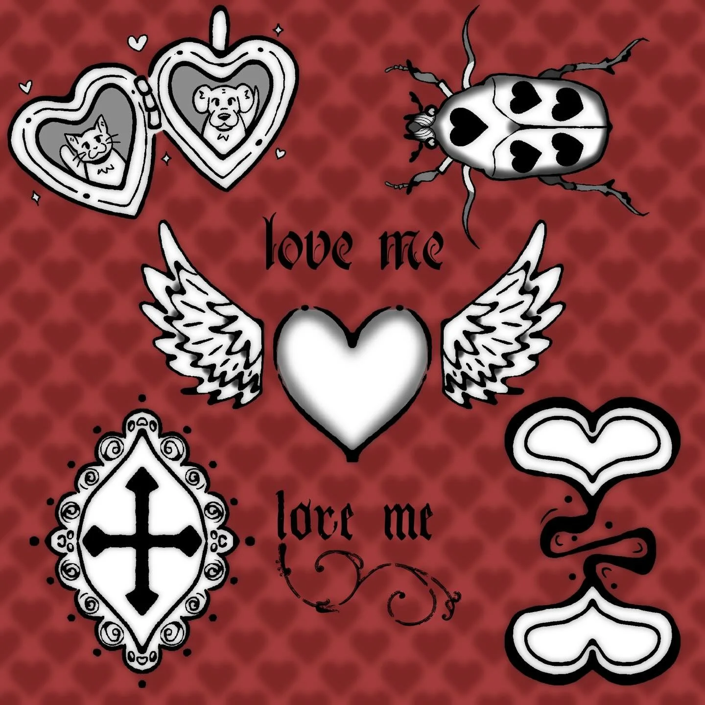 valentines/Friday the 13th designs !! I will be tattooing these this weekend starting at $60 :33 message me to book for the day, or just walk into the shop! <3 #tattooapprentice #mketattoo #mketattooartist #tattooflash #valentinestattoo
