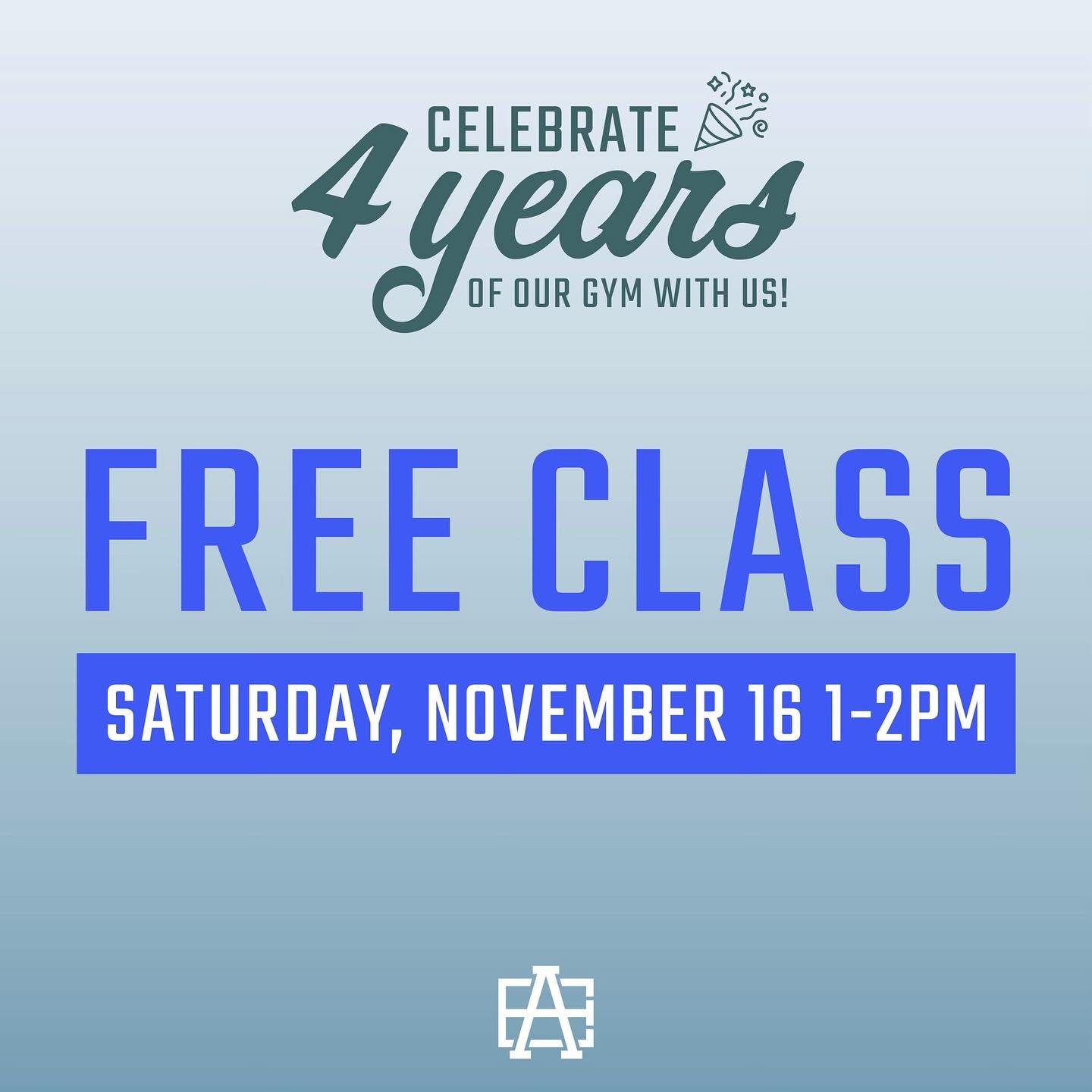 Celebrating 4 years with a FREE class!💪🏼 

Limited spots available!!! Claim your spot by emailing groups@everydayathletesgym.com, sending us a DM, or hit the link in our bio!

Can&rsquo;t wait to move with you this Saturday!🎉🥳